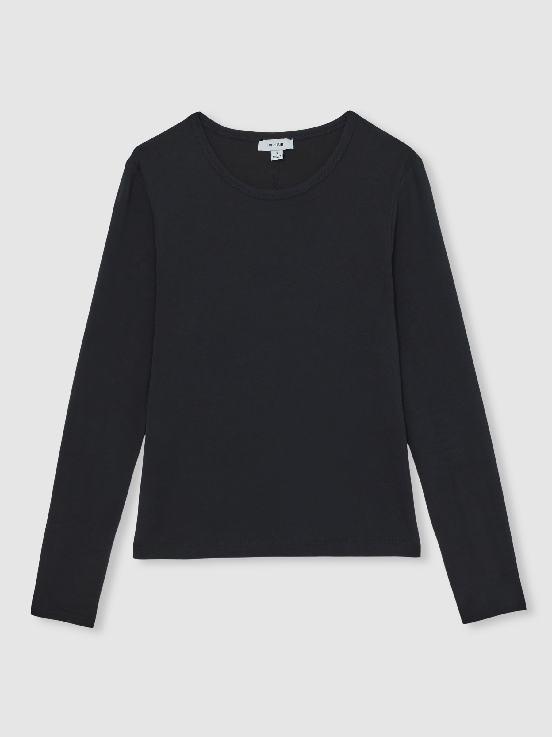 Cotton Crew-Neck Long-Sleeve T-Shirt With Stretch in Black - Image 2 of 6