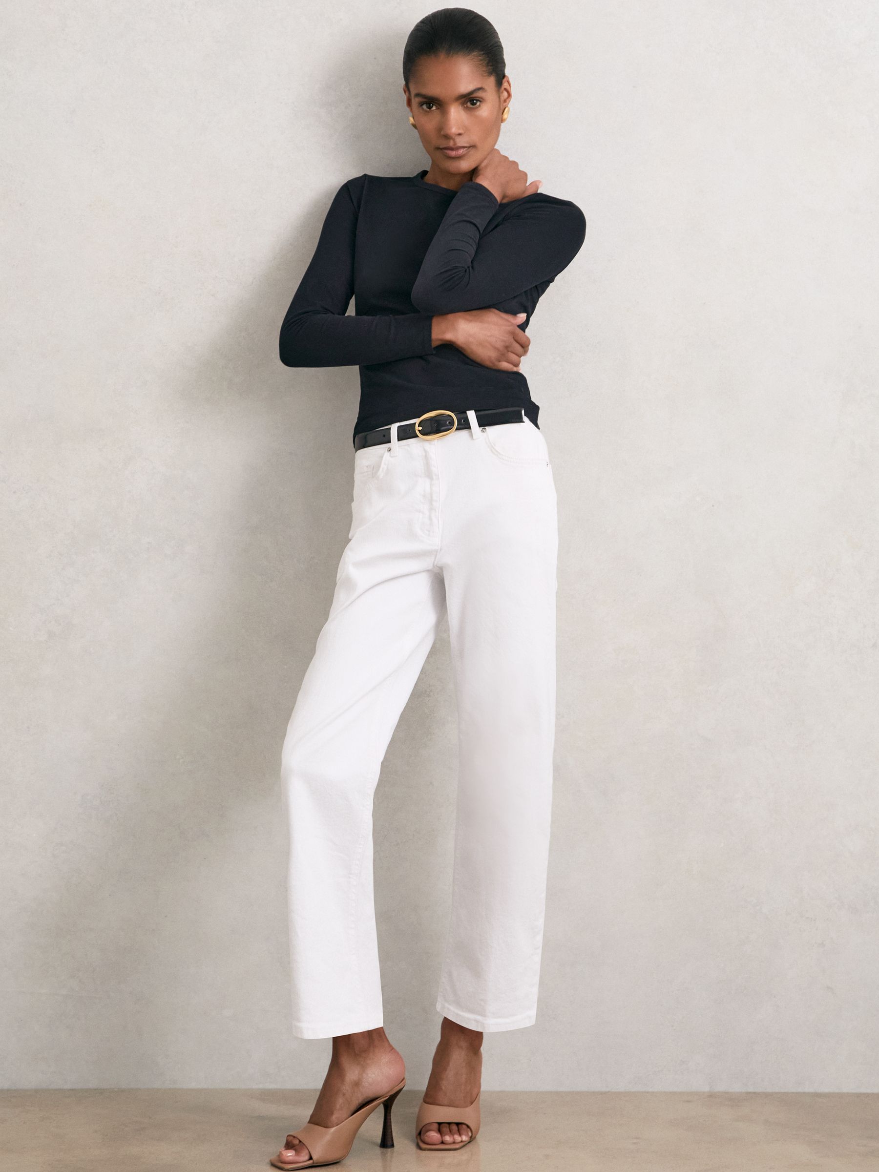 Cotton Crew-Neck Long-Sleeve T-Shirt With Stretch in Black - image 3