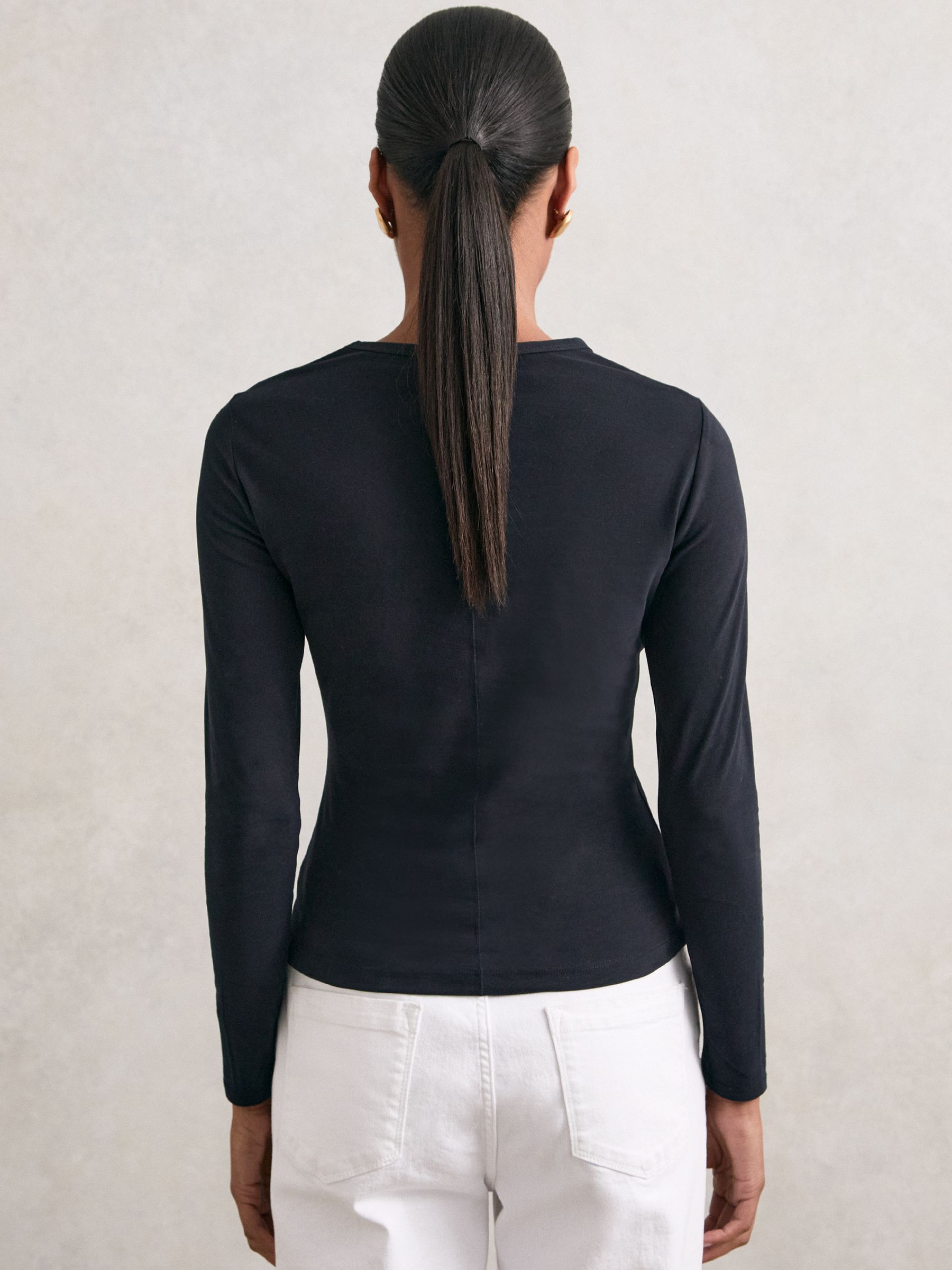 Cotton Crew-Neck Long-Sleeve T-Shirt With Stretch in Black - image 4