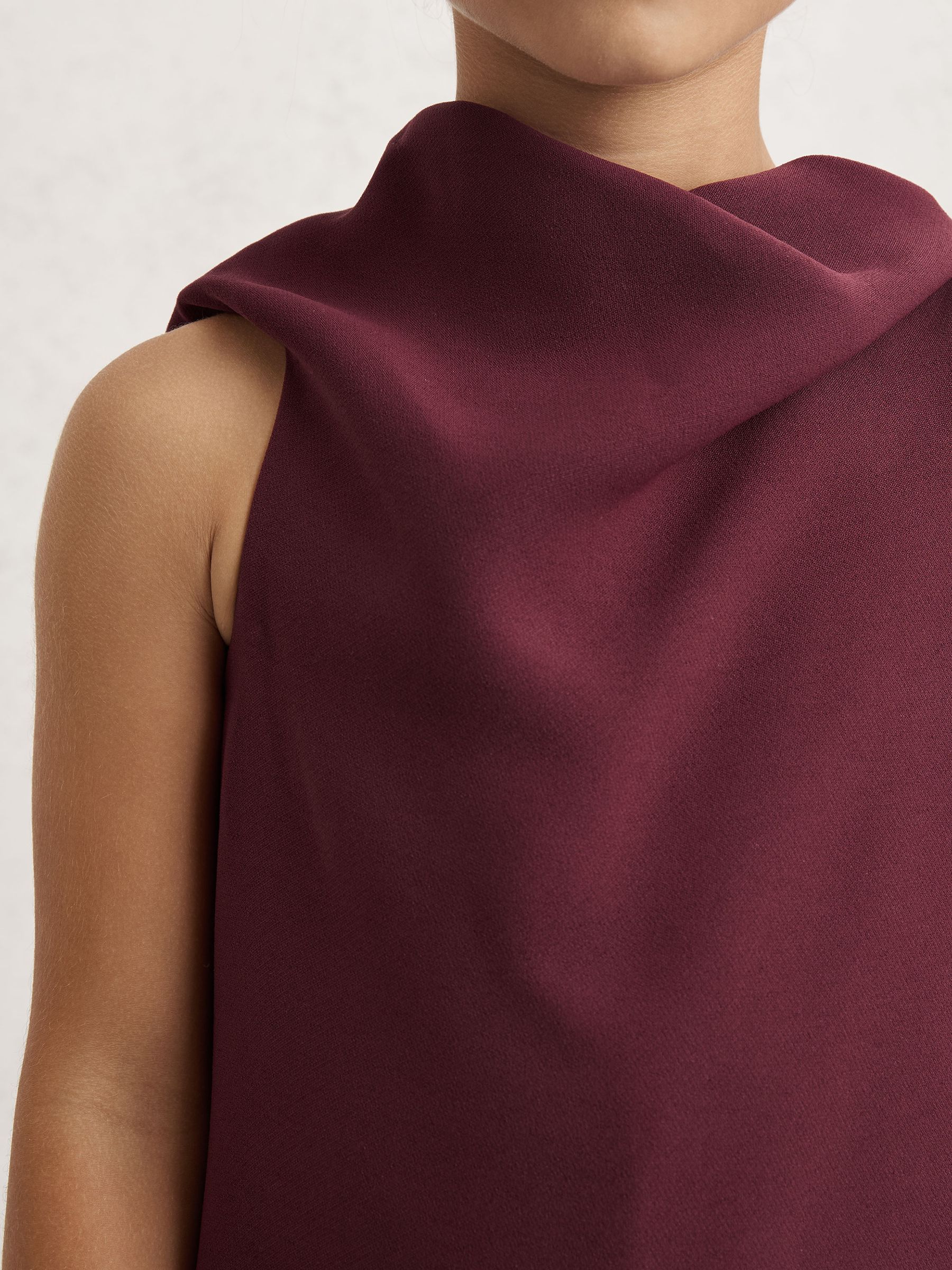 13-14 yrs High-Neck Drape Back Dress in Burgundy - Image 2 of 5