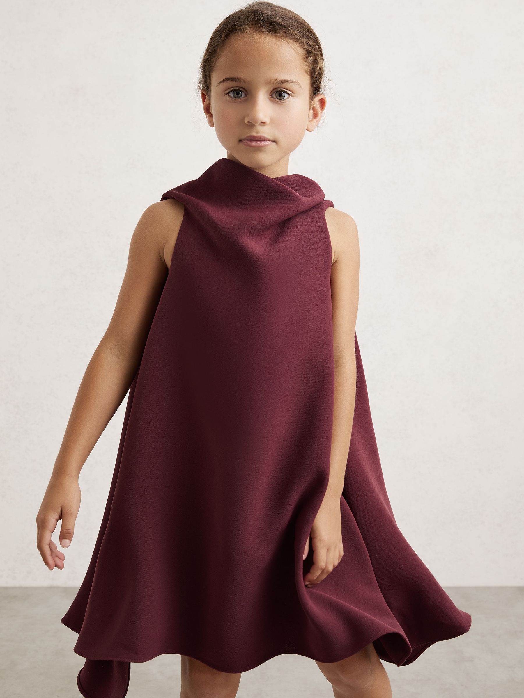13-14 yrs High-Neck Drape Back Dress in Burgundy - Image 3 of 5