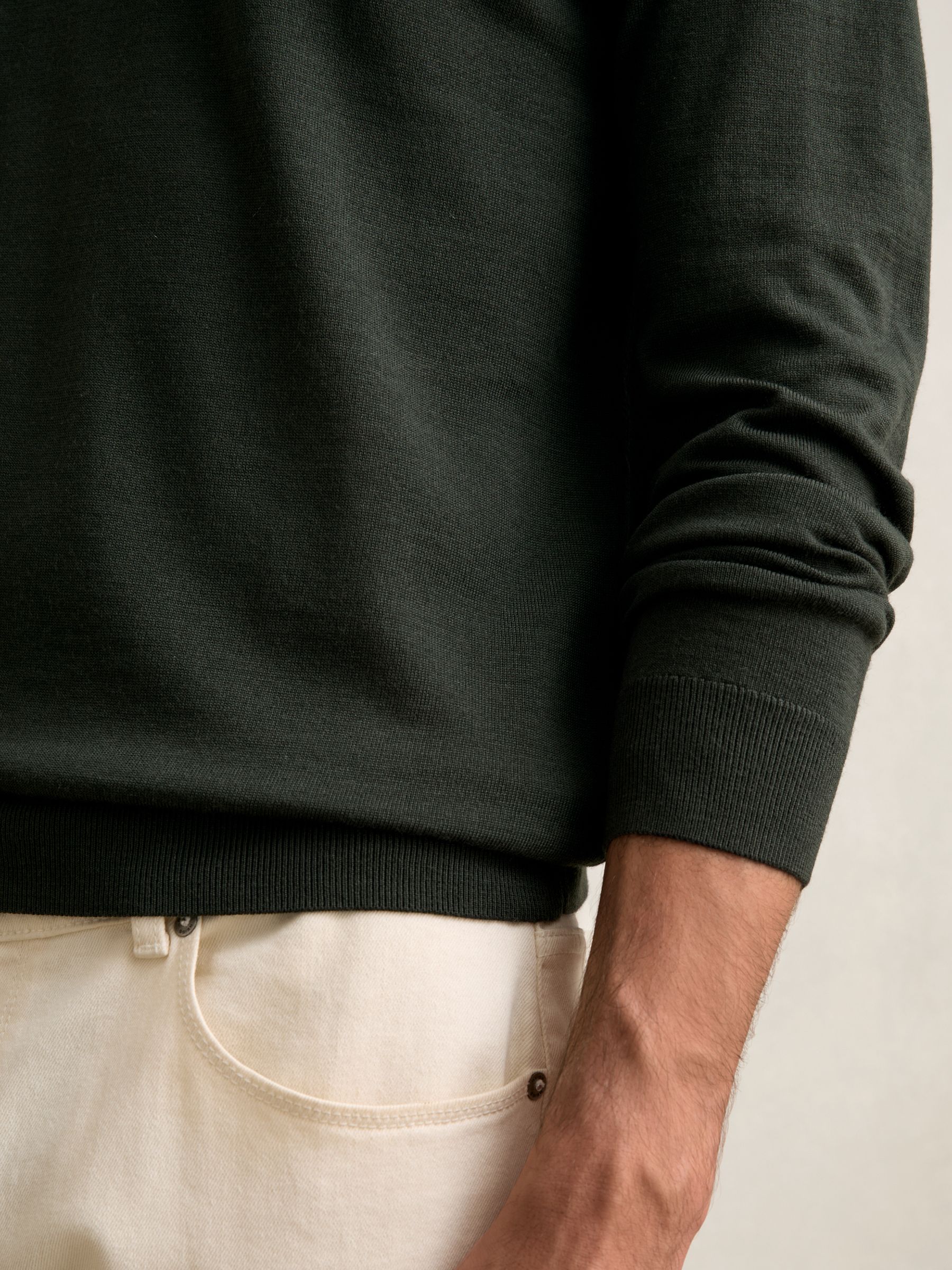 Merino Wool Crew Neck Jumper in Dark Military Green - Image 6 of 7
