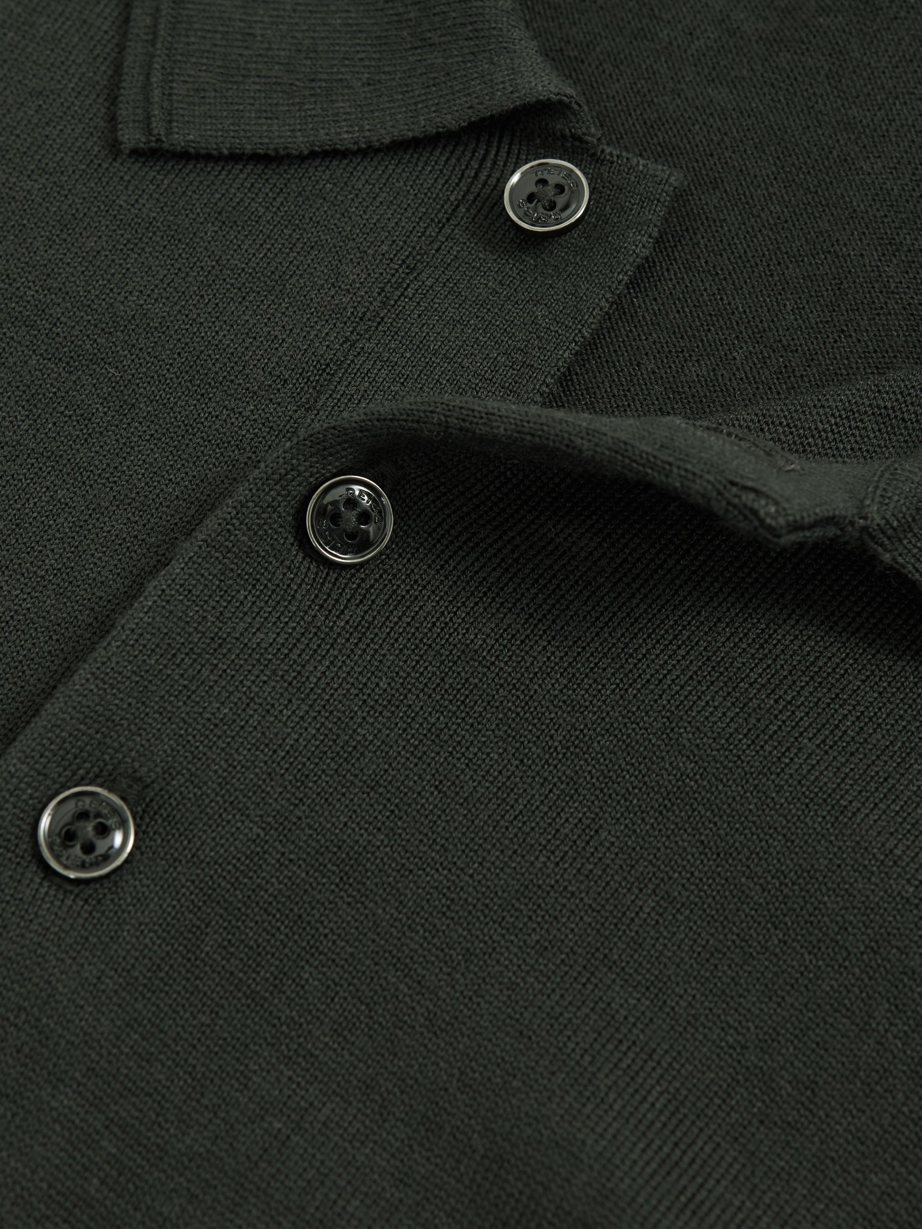 Merino Wool Long-Sleeve Polo Shirt in Dark Military Green - Image 6 of 6