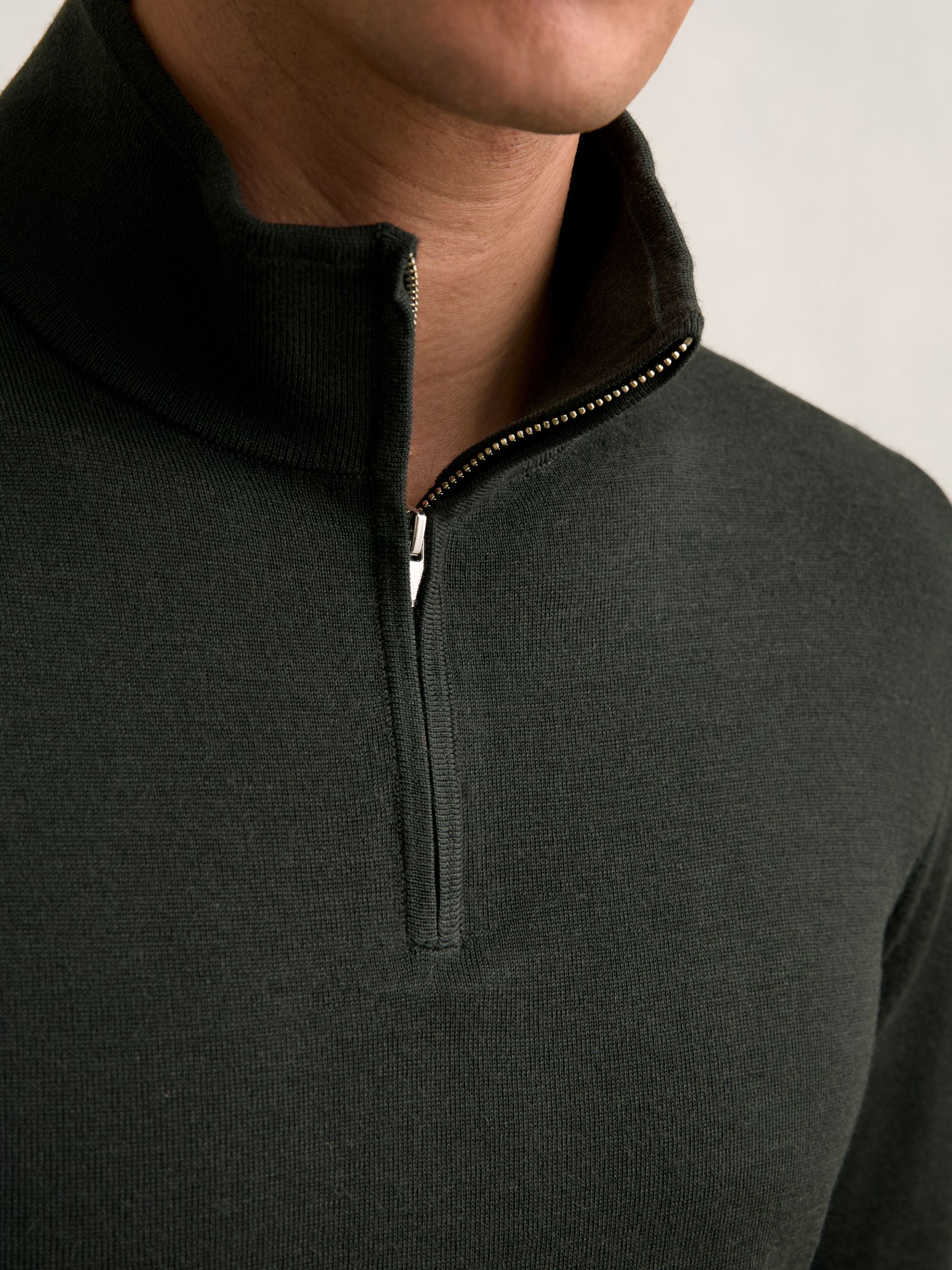 Merino Wool Half-Zip Funnel Neck Jumper in Dark Military Green - Image 4 of 6