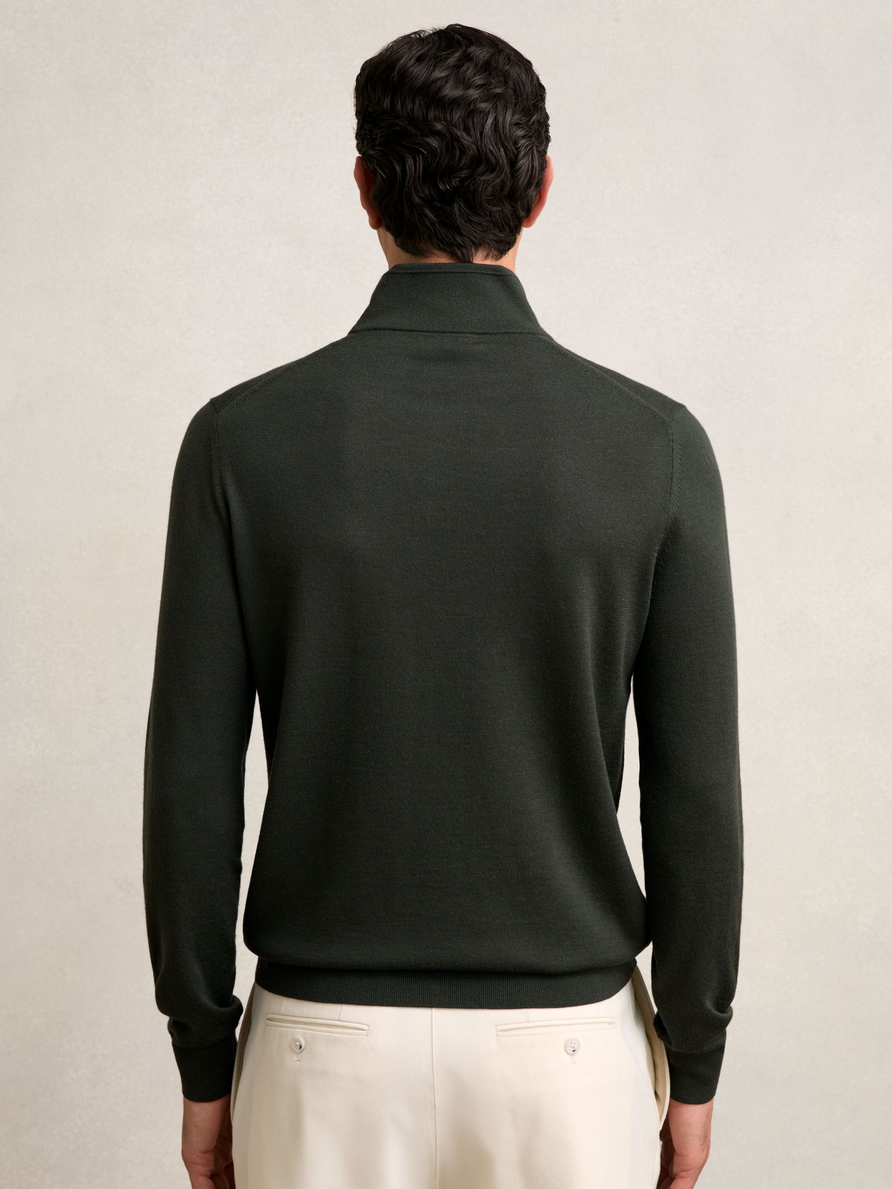 Merino Wool Half-Zip Funnel Neck Jumper in Dark Military Green - Image 5 of 6