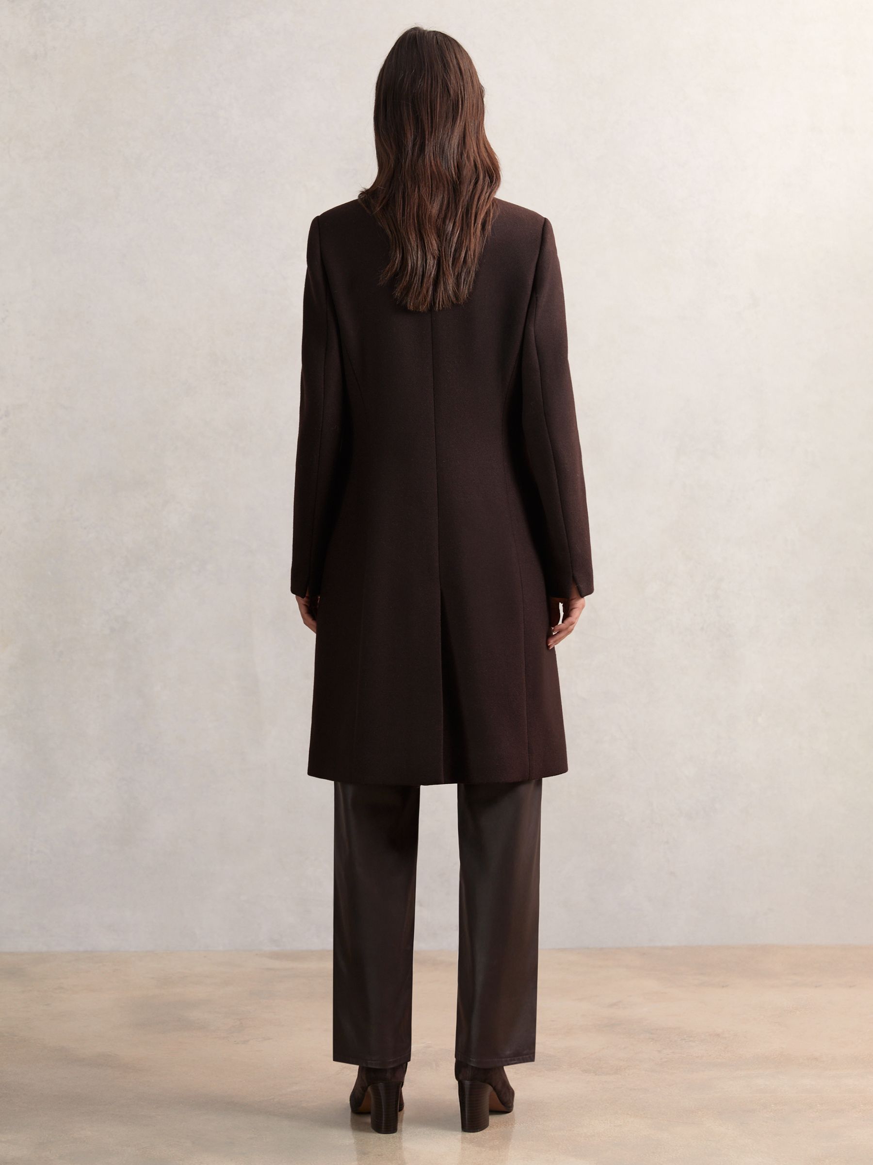 Reiss Petite Wool-Blend Wrapover Mid-Length Coat in Chocolate
