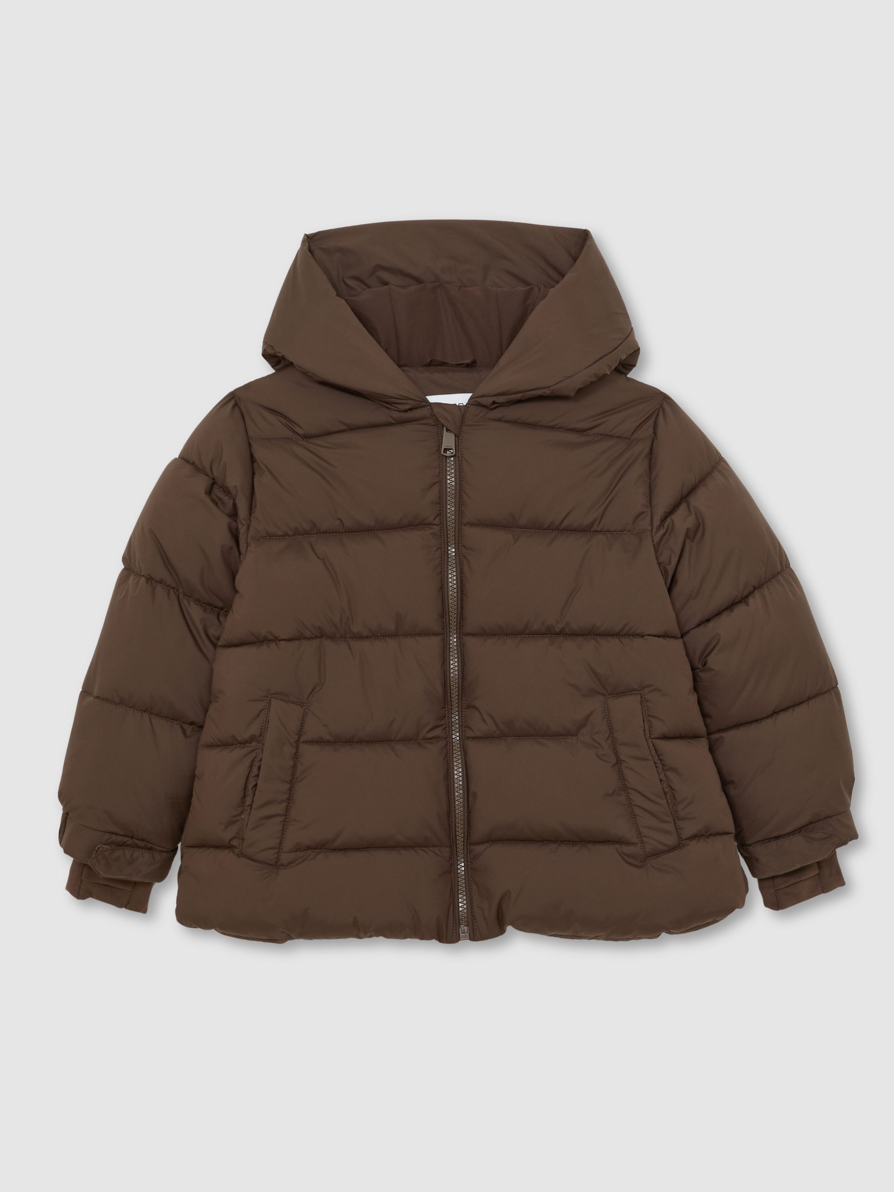 3-9 yrs Short Hooded Puffer Coat in Chocolate - Image 2 of 4