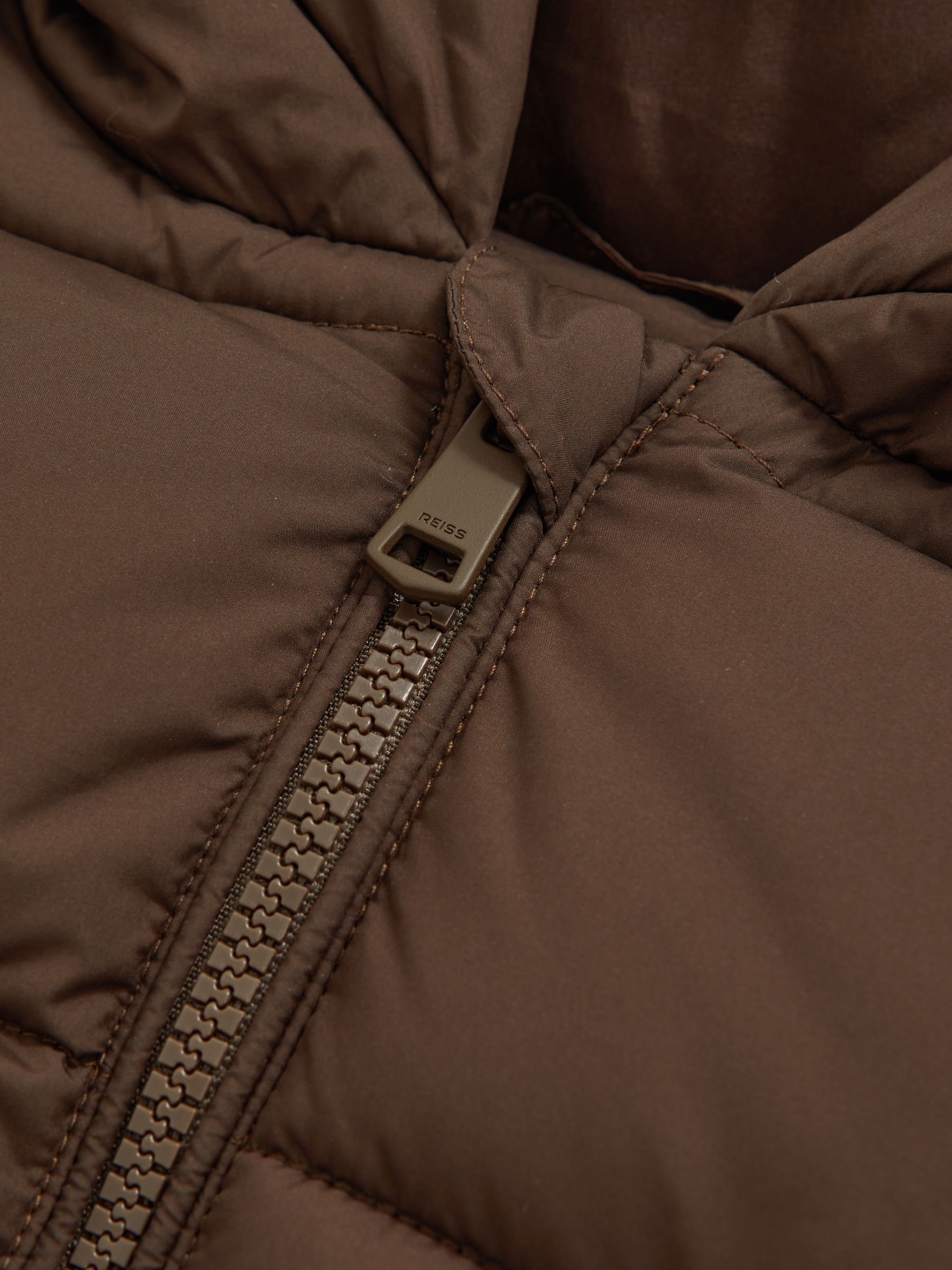 3-9 yrs Short Hooded Puffer Coat in Chocolate - Image 4 of 4