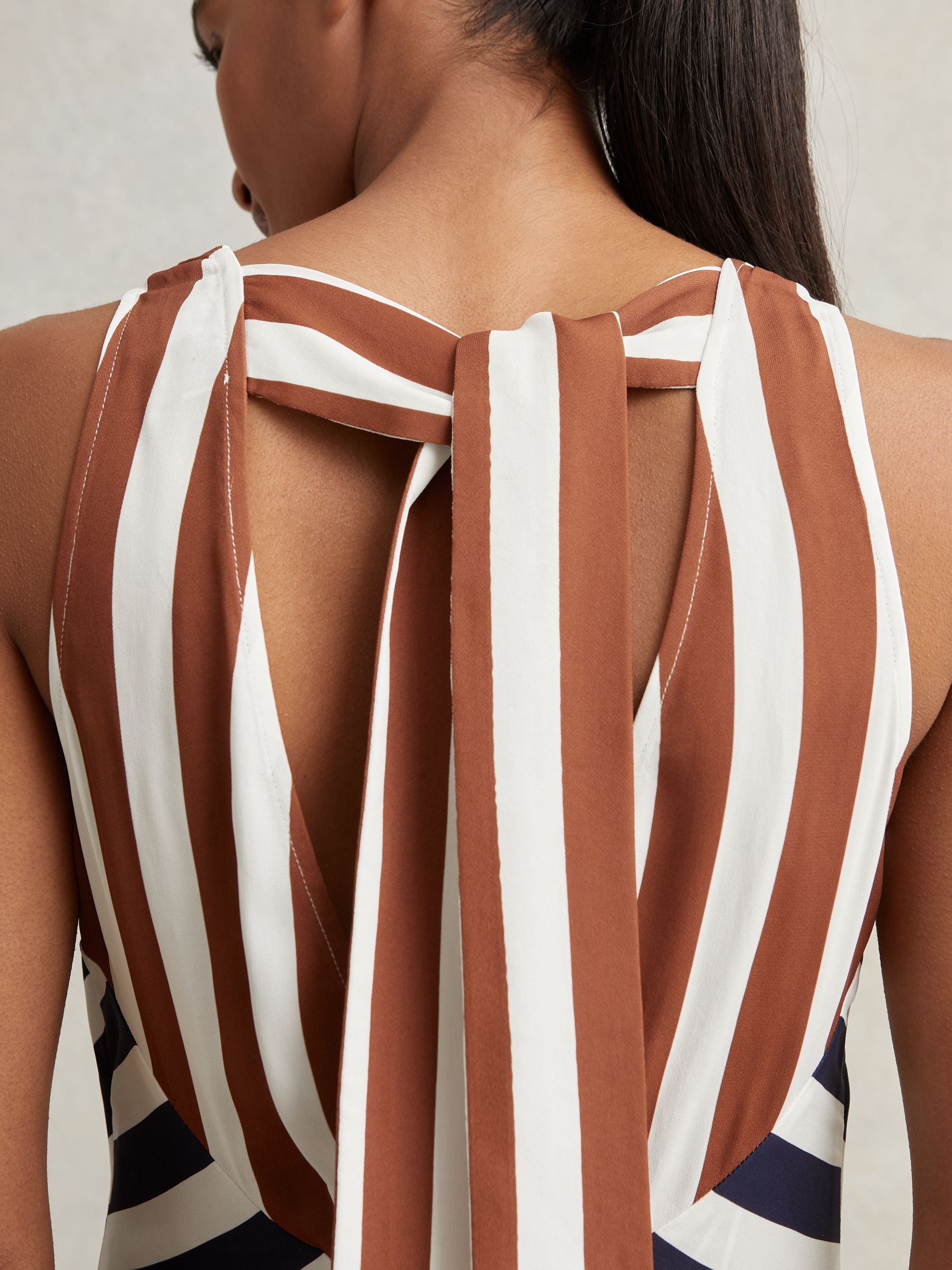 Stripe-Print Sleeveless Mini Dress in Brown/Navy - Image 4 of 7