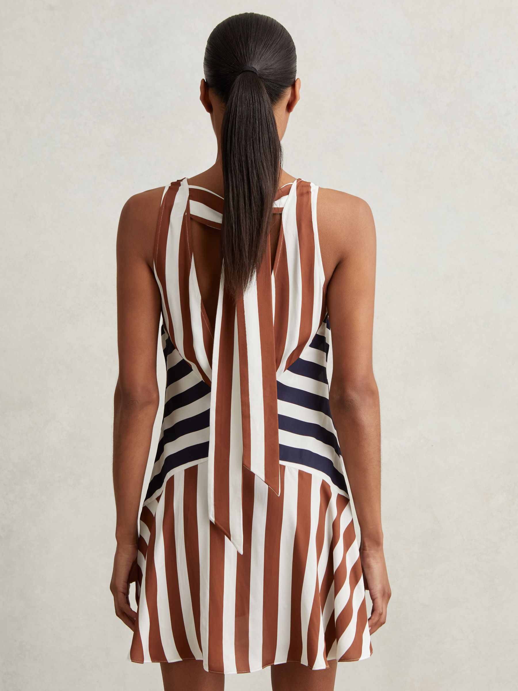 Stripe-Print Sleeveless Mini Dress in Brown/Navy - Image 5 of 7
