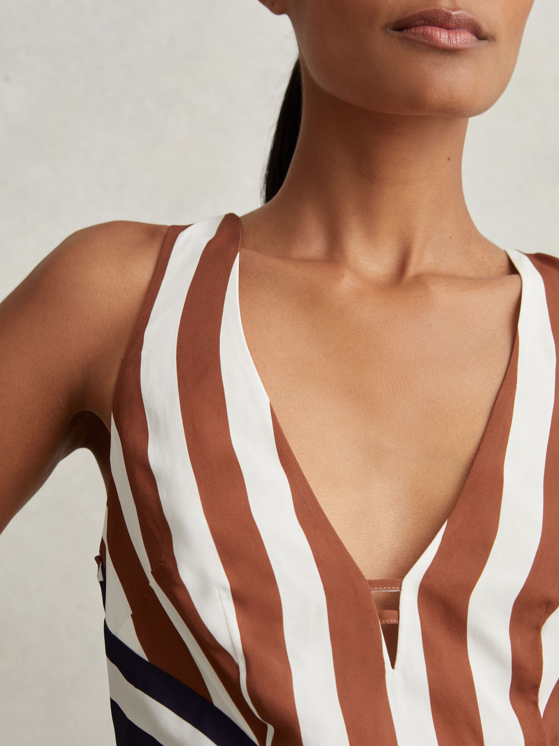 【海外限定】REISSワンピース☆Brown/Navy Esme Stripe-Print Sl Reiss Stripe-Print Sleeveless Mini Dress in Brown/Navy - REISS