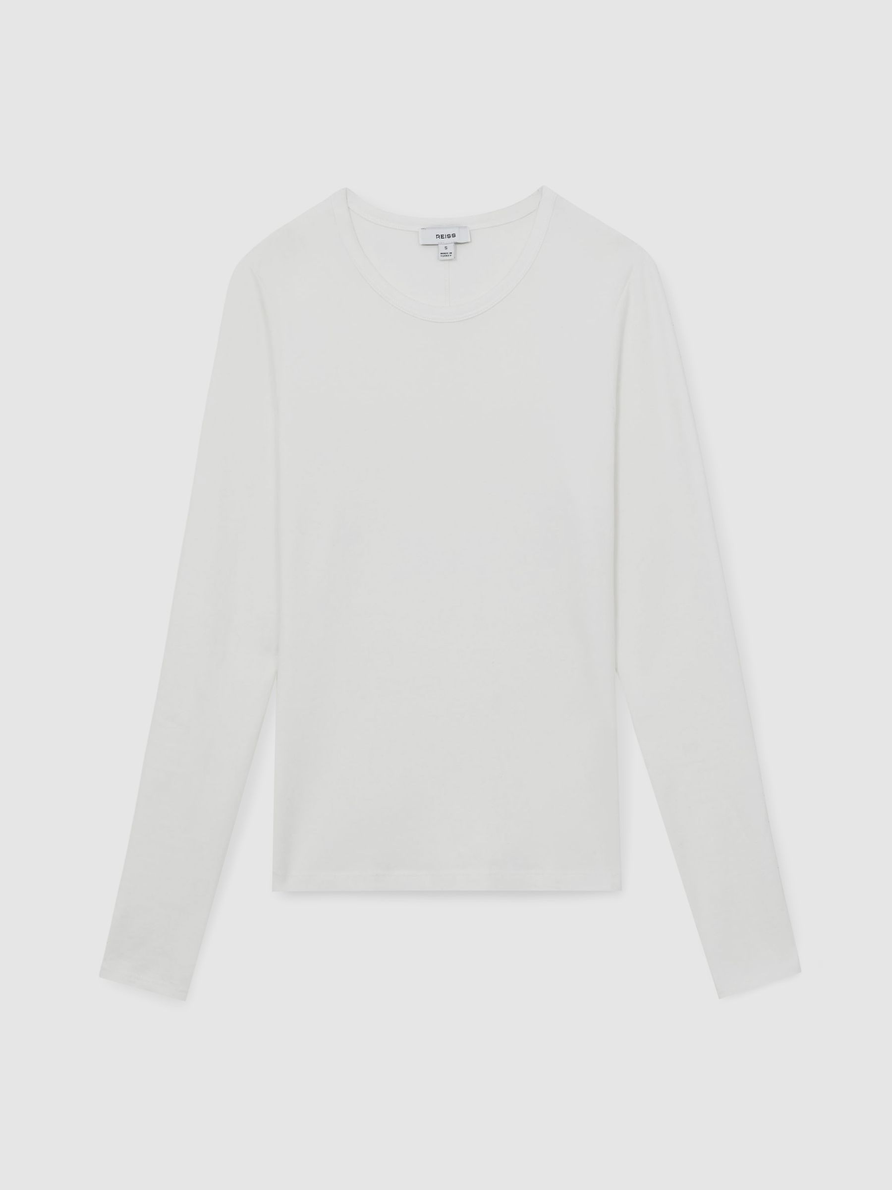 Cotton Crew-Neck Long-Sleeve T-Shirt With Stretch in White - Image 2 of 6