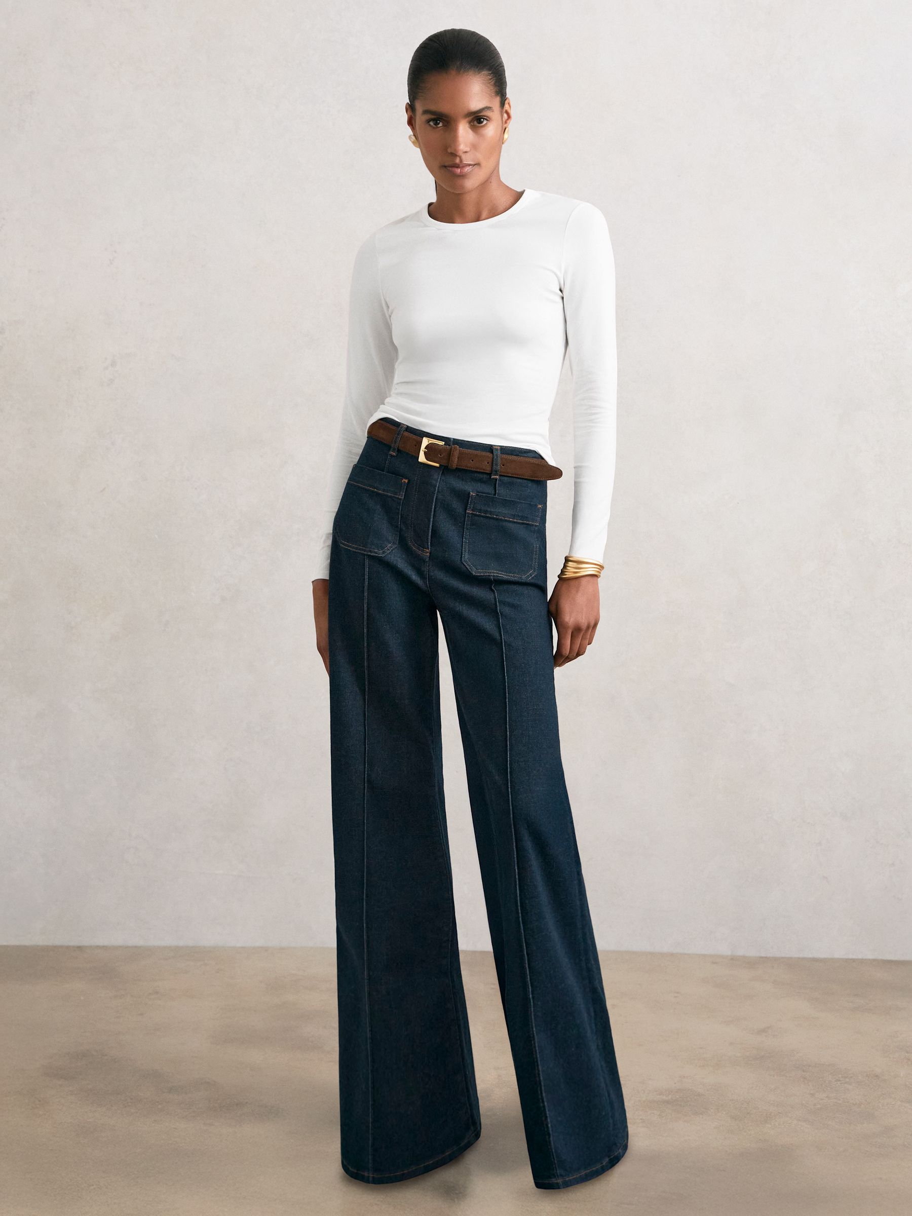 Cotton Crew-Neck Long-Sleeve T-Shirt With Stretch in White - image 3