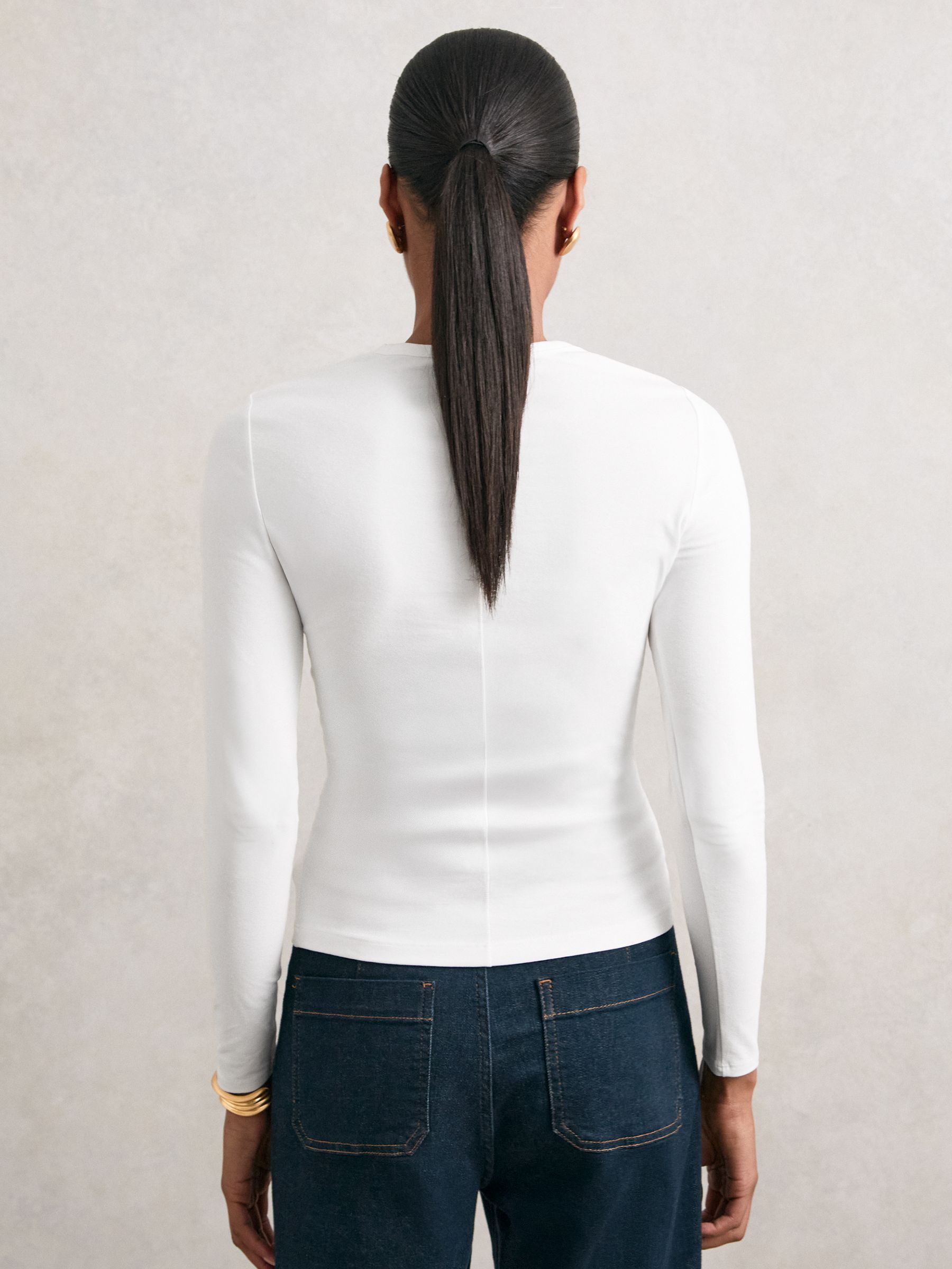 Cotton Crew-Neck Long-Sleeve T-Shirt With Stretch in White - Image 5 of 6