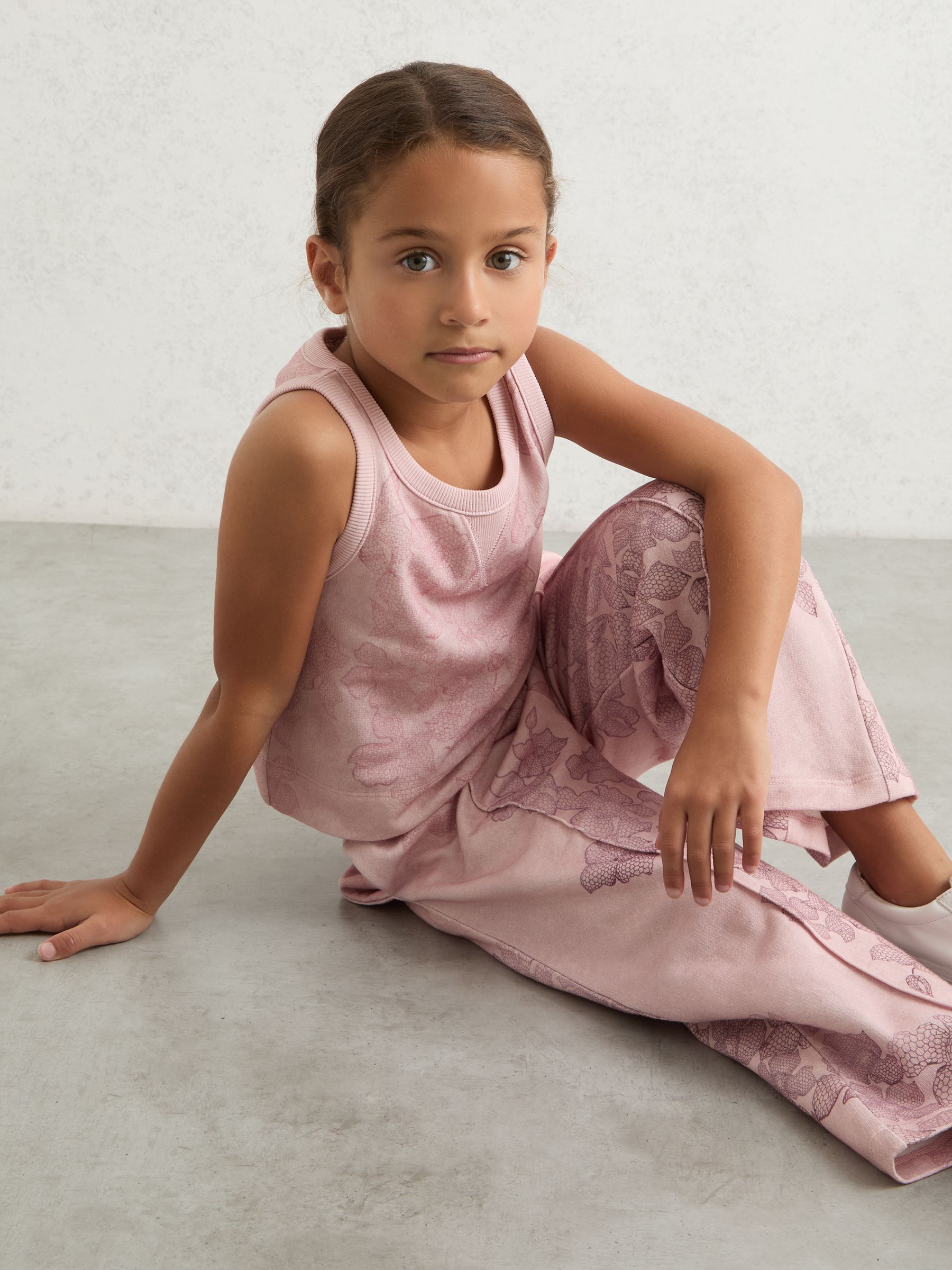 3-9 yrs Cotton Floral Vest and Joggers Set in Pink Print - Image 3 of 4
