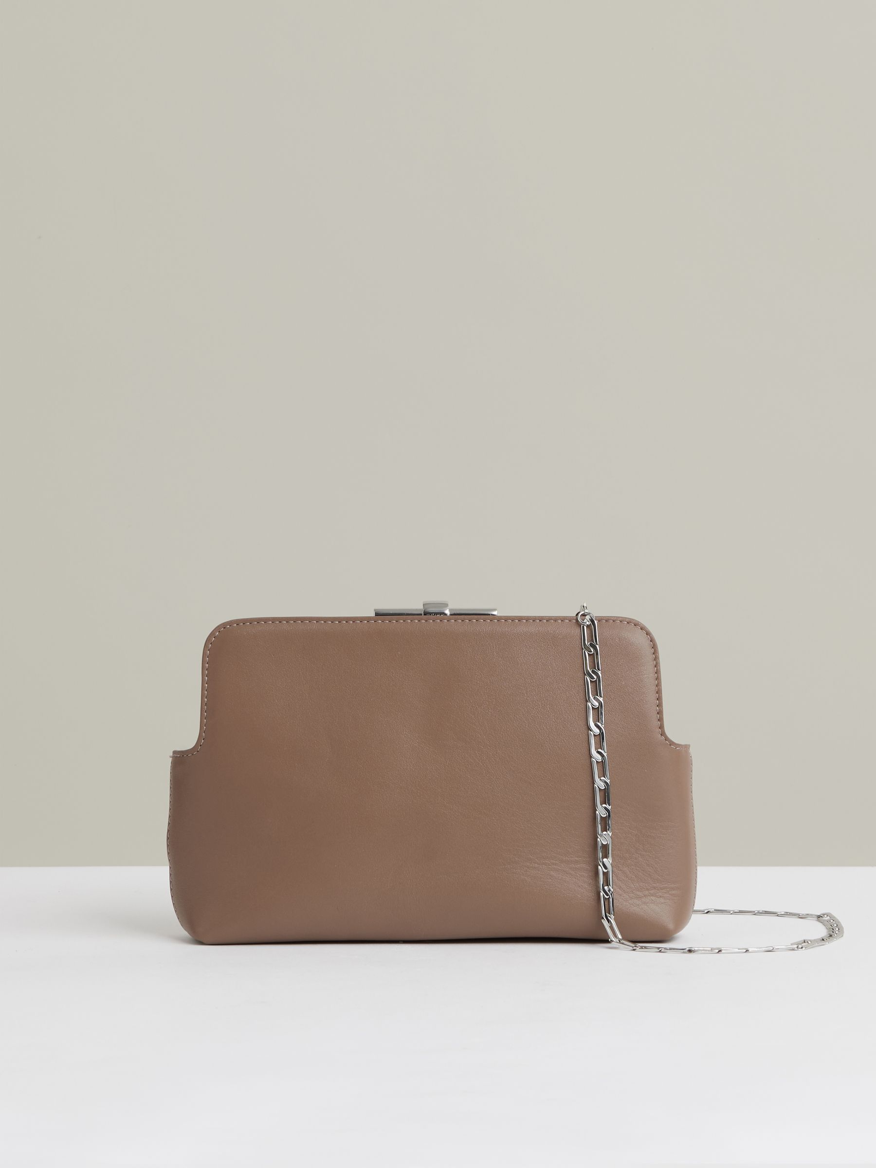 Leather Frame Clutch Bag in Neutral - Image 1 of 5
