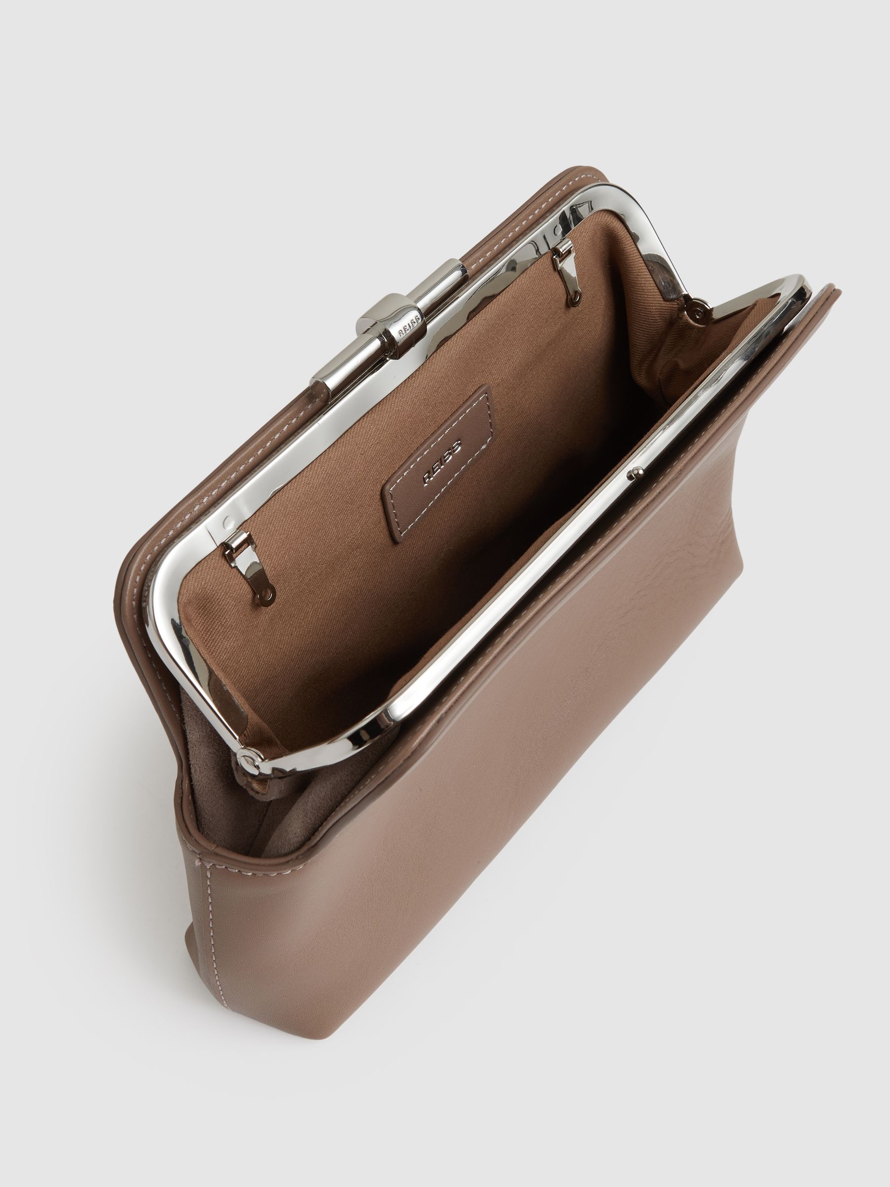 Leather Frame Clutch Bag in Neutral - image 4