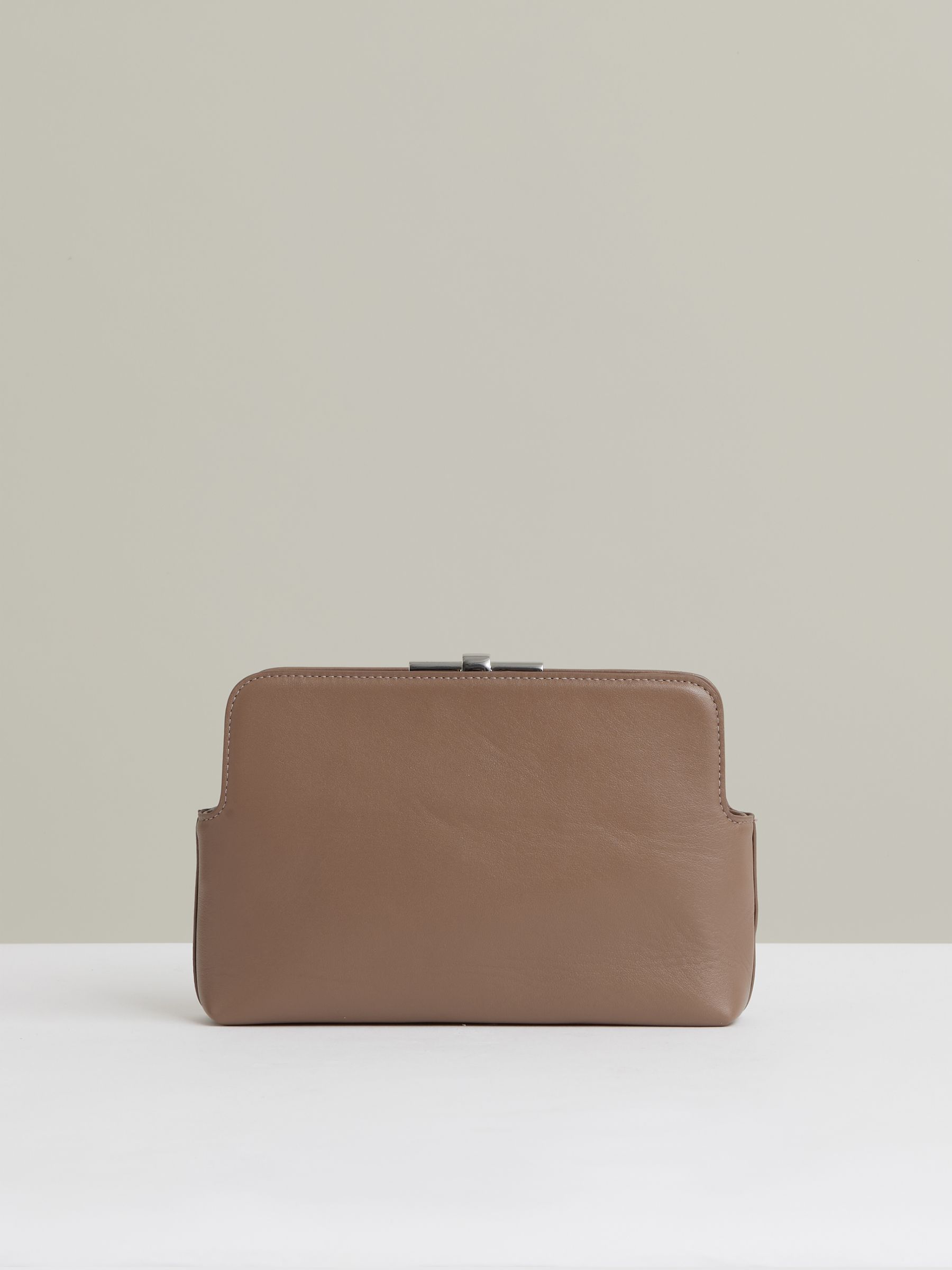 Leather Frame Clutch Bag in Neutral - Image 4 of 5