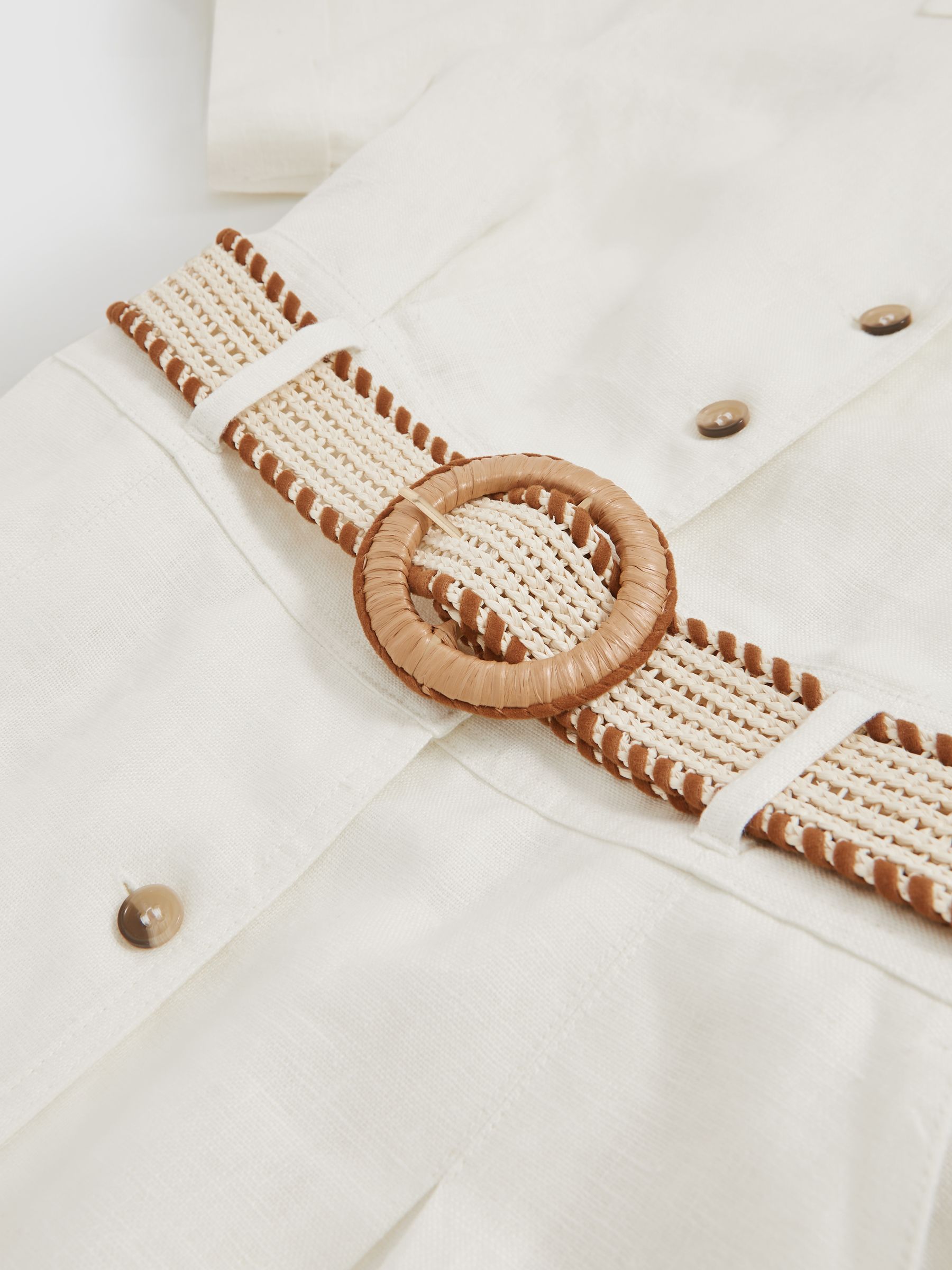 Linen Belted Midi Shirt Dress in Ivory - image 2