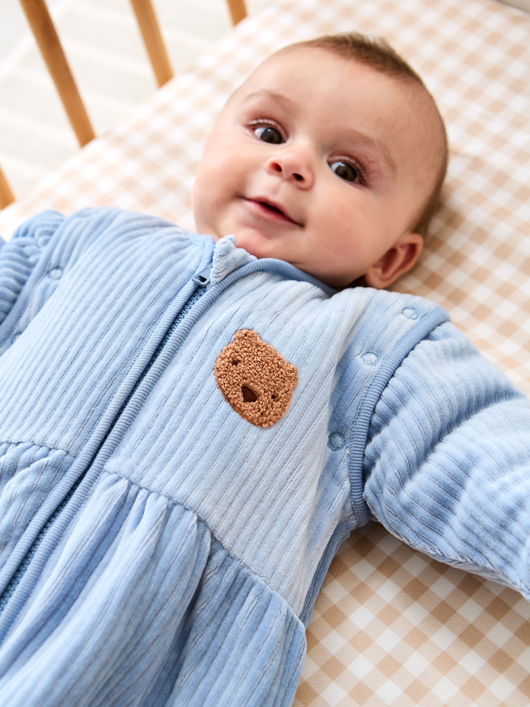 Blue Bear Ribbed Velour 3.5 Tog Baby Sleeping Bag - Image 2 of 6