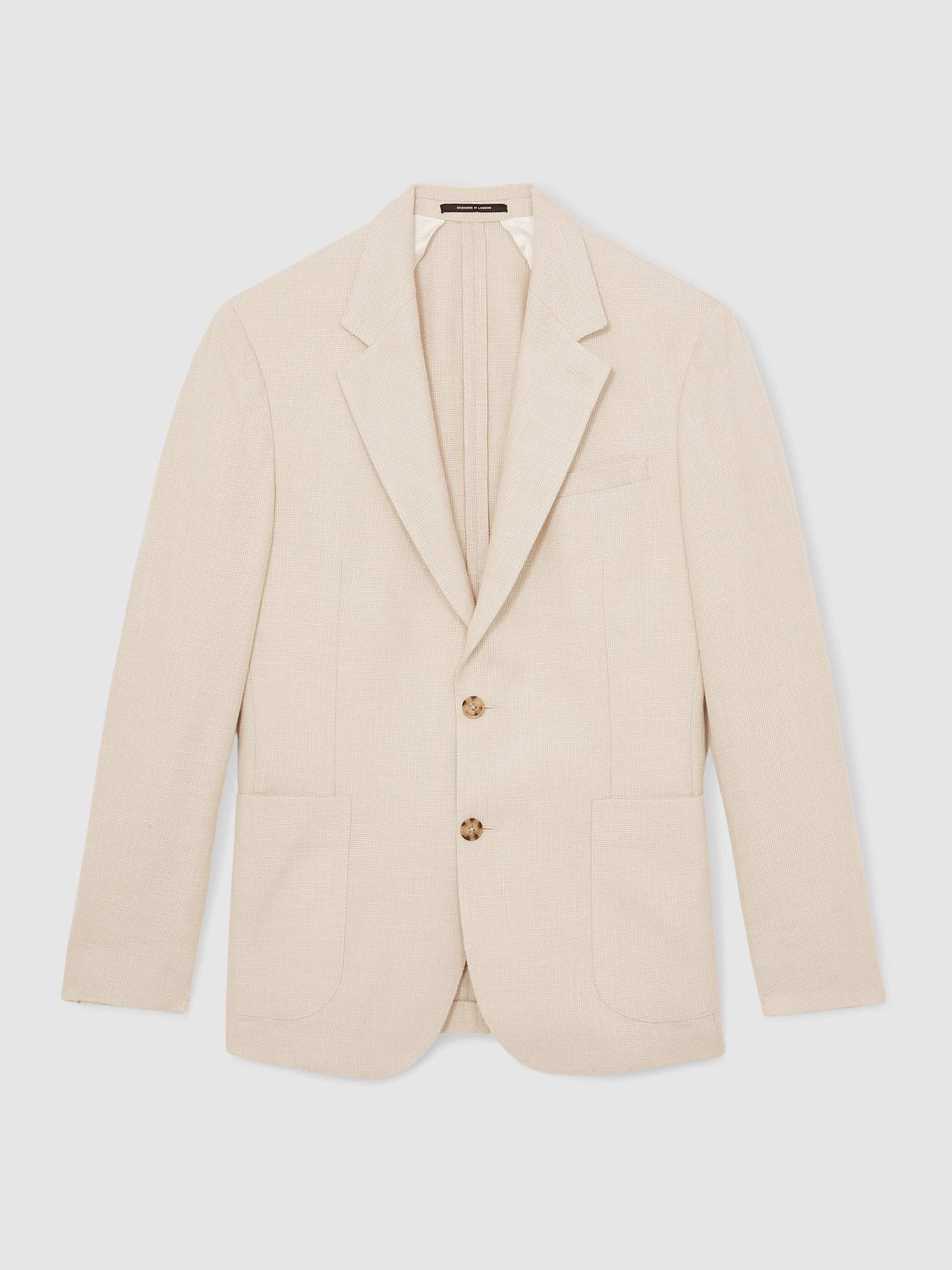 Slim Fit Single Breasted Textured Blazer with Cotton in Stone - Image 2 of 10