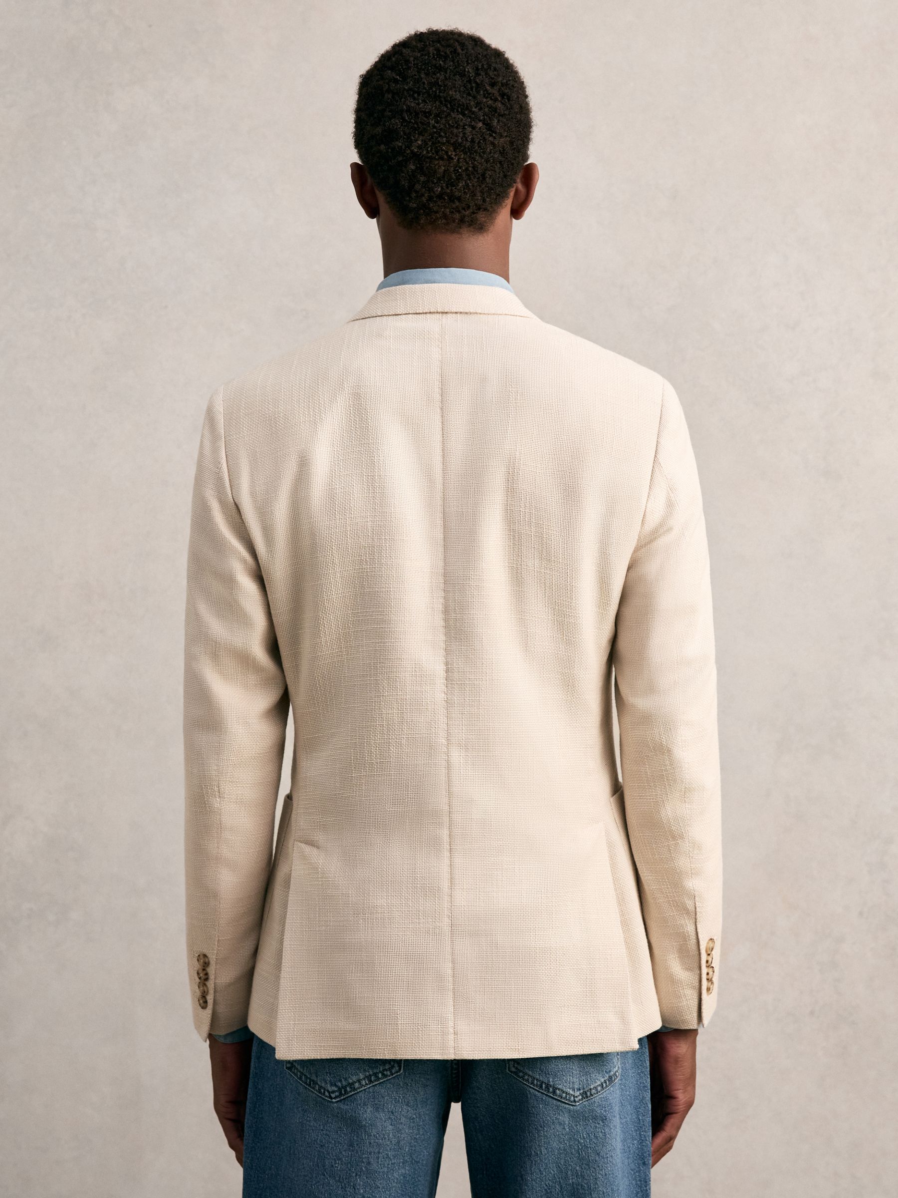 Slim Fit Single Breasted Textured Blazer with Cotton in Stone - Image 6 of 10