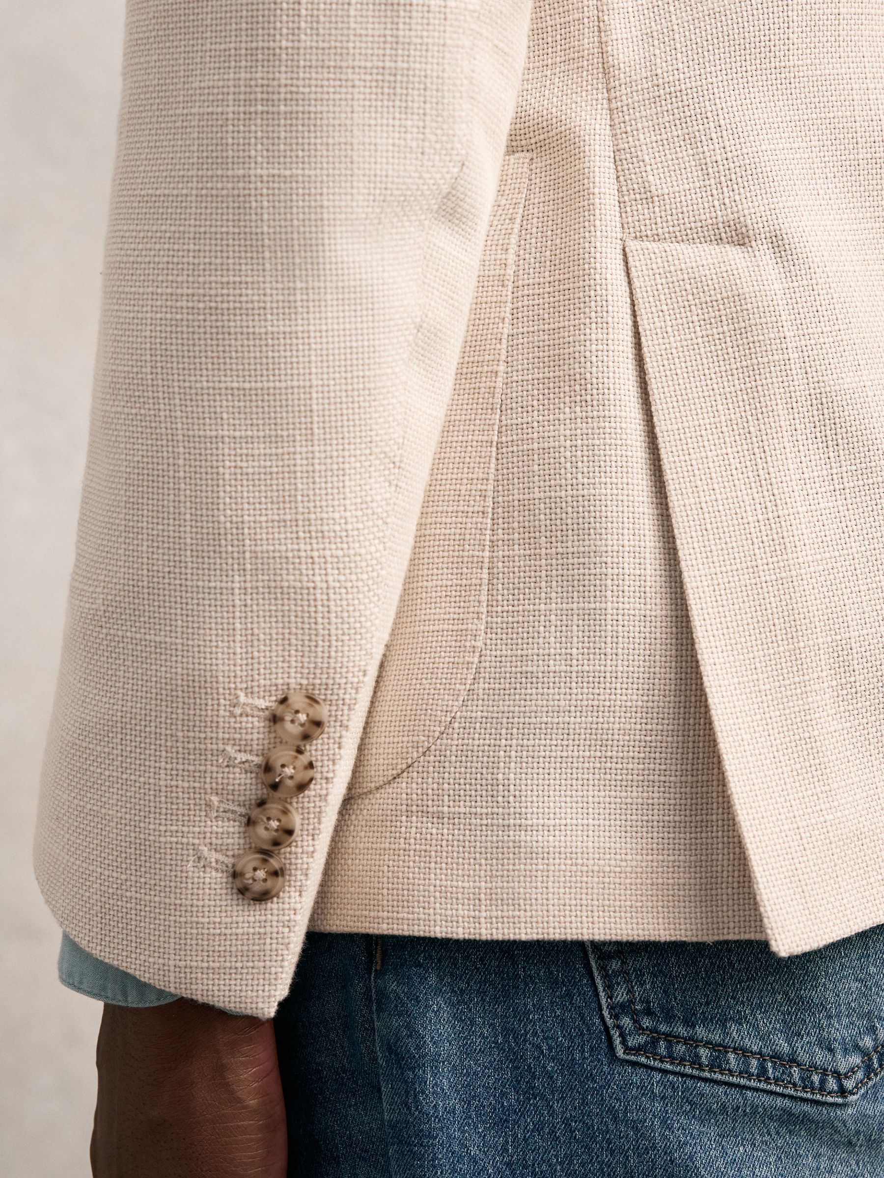 Slim Fit Single Breasted Textured Blazer with Cotton in Stone - Image 7 of 10