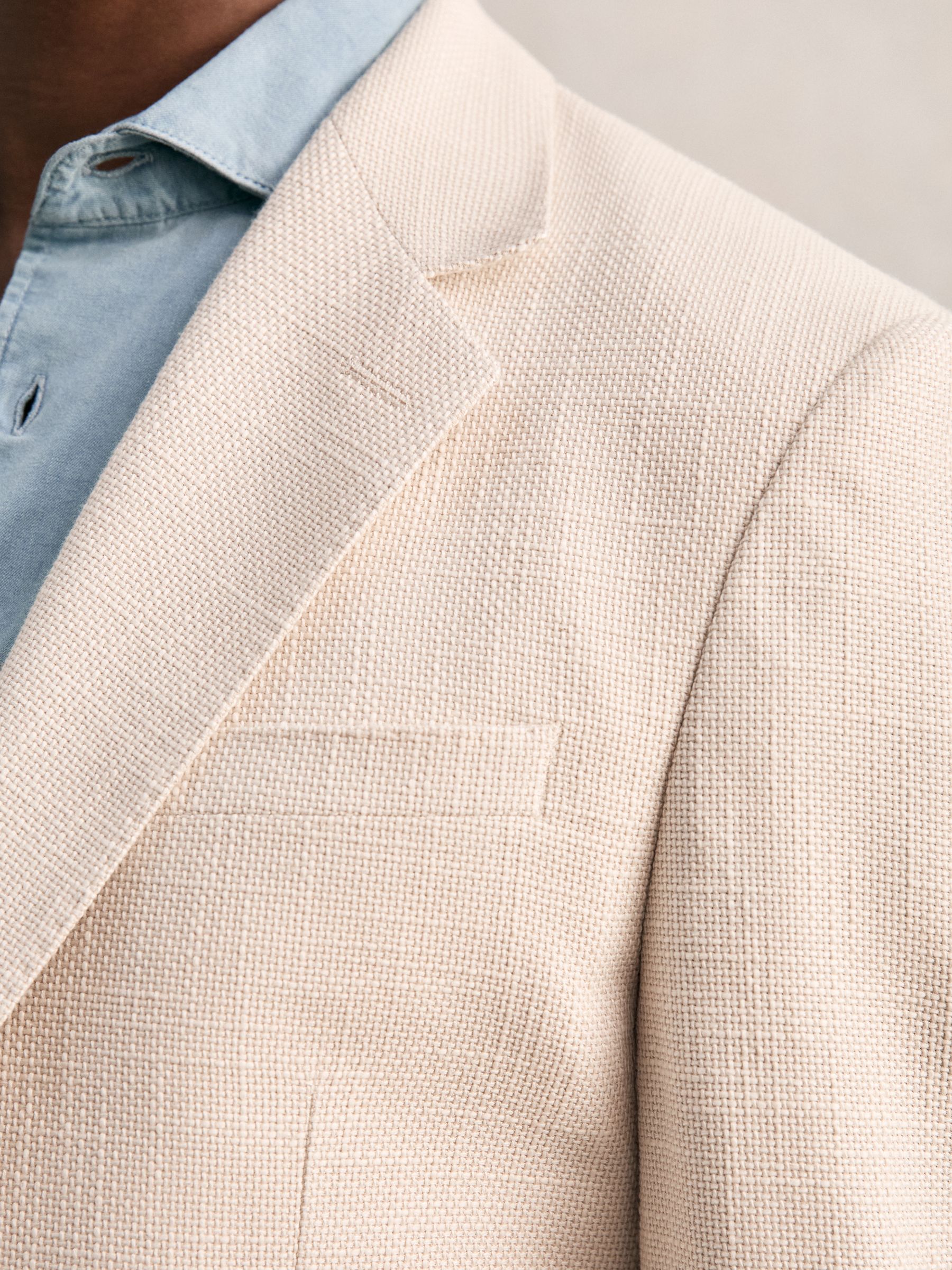 Slim Fit Single Breasted Textured Blazer with Cotton in Stone - Image 8 of 10