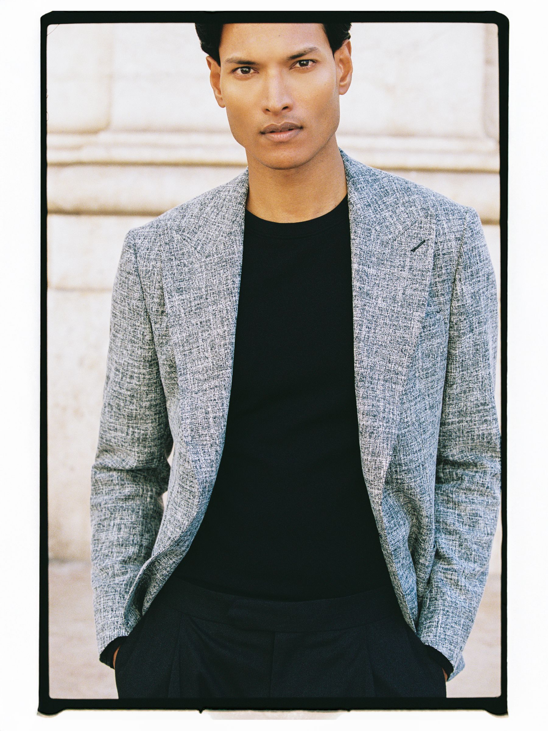 Single-Breasted Textured Mélange Blazer Slim-Fit in Navy Melange - Image 1 of 9