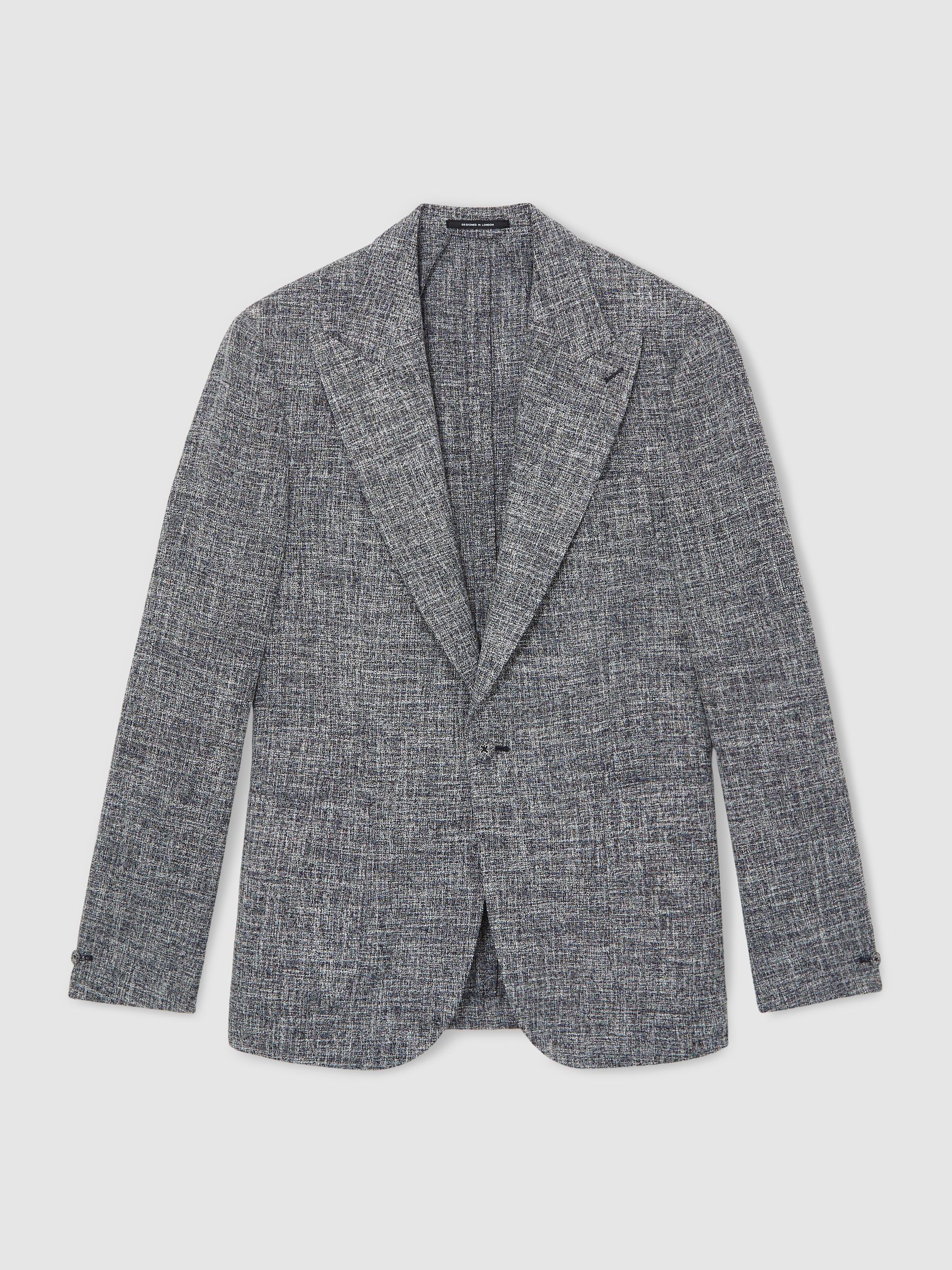 Single-Breasted Textured Mélange Blazer Slim-Fit in Navy Melange - Image 2 of 9