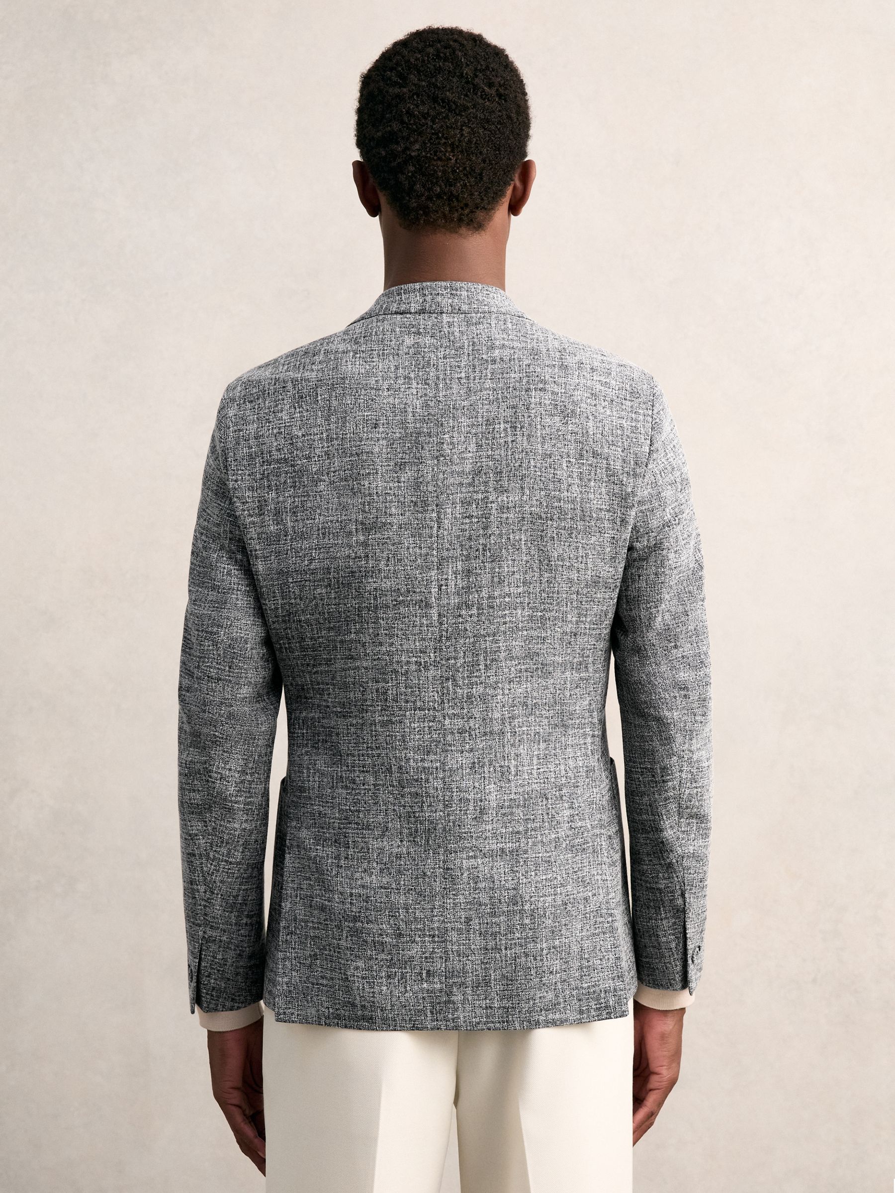 Single-Breasted Textured Mélange Blazer Slim-Fit in Navy Melange - Image 6 of 9