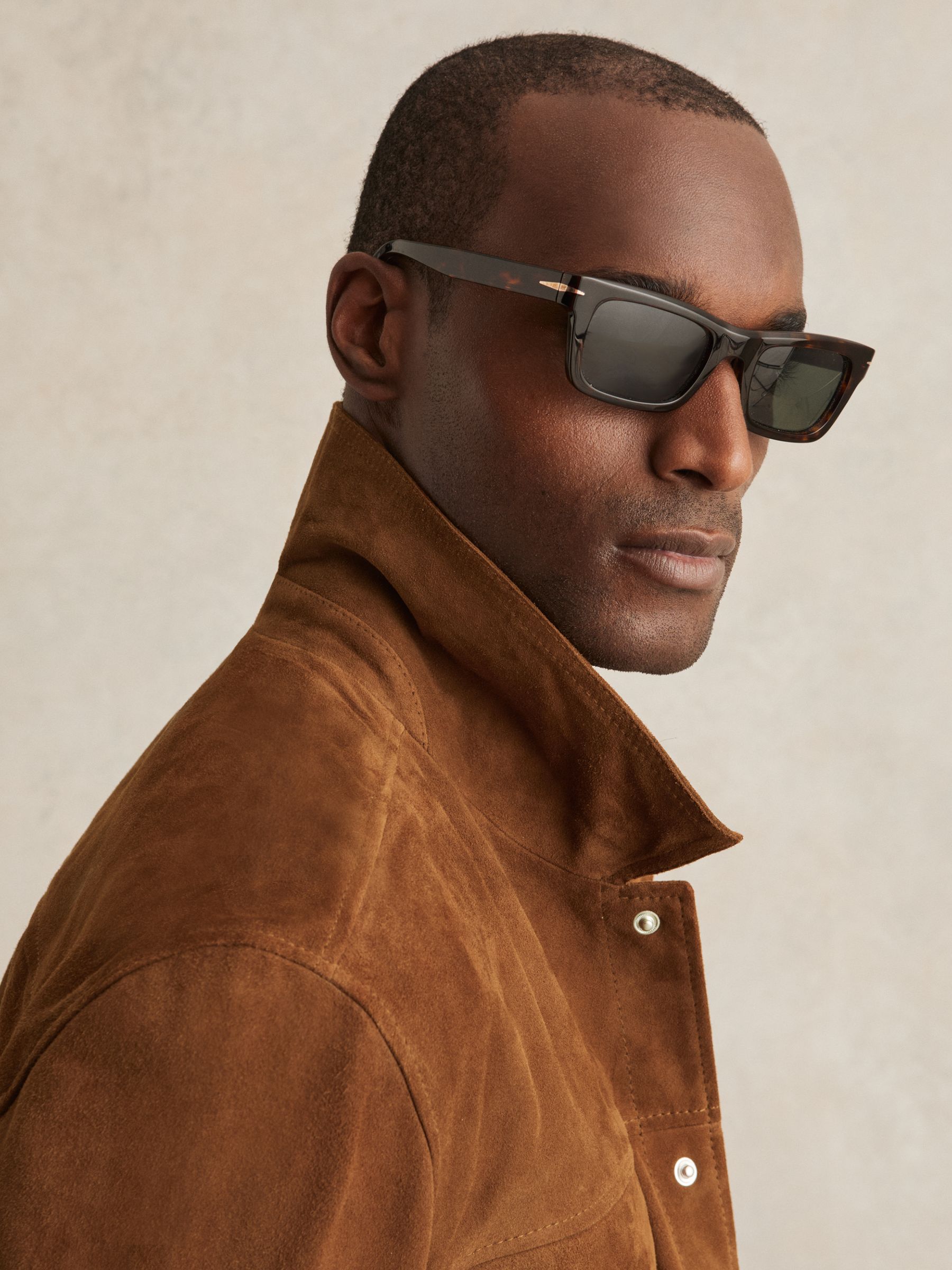 Suede Press Stud Trucker Jacket in Tobacco Brown - image 4