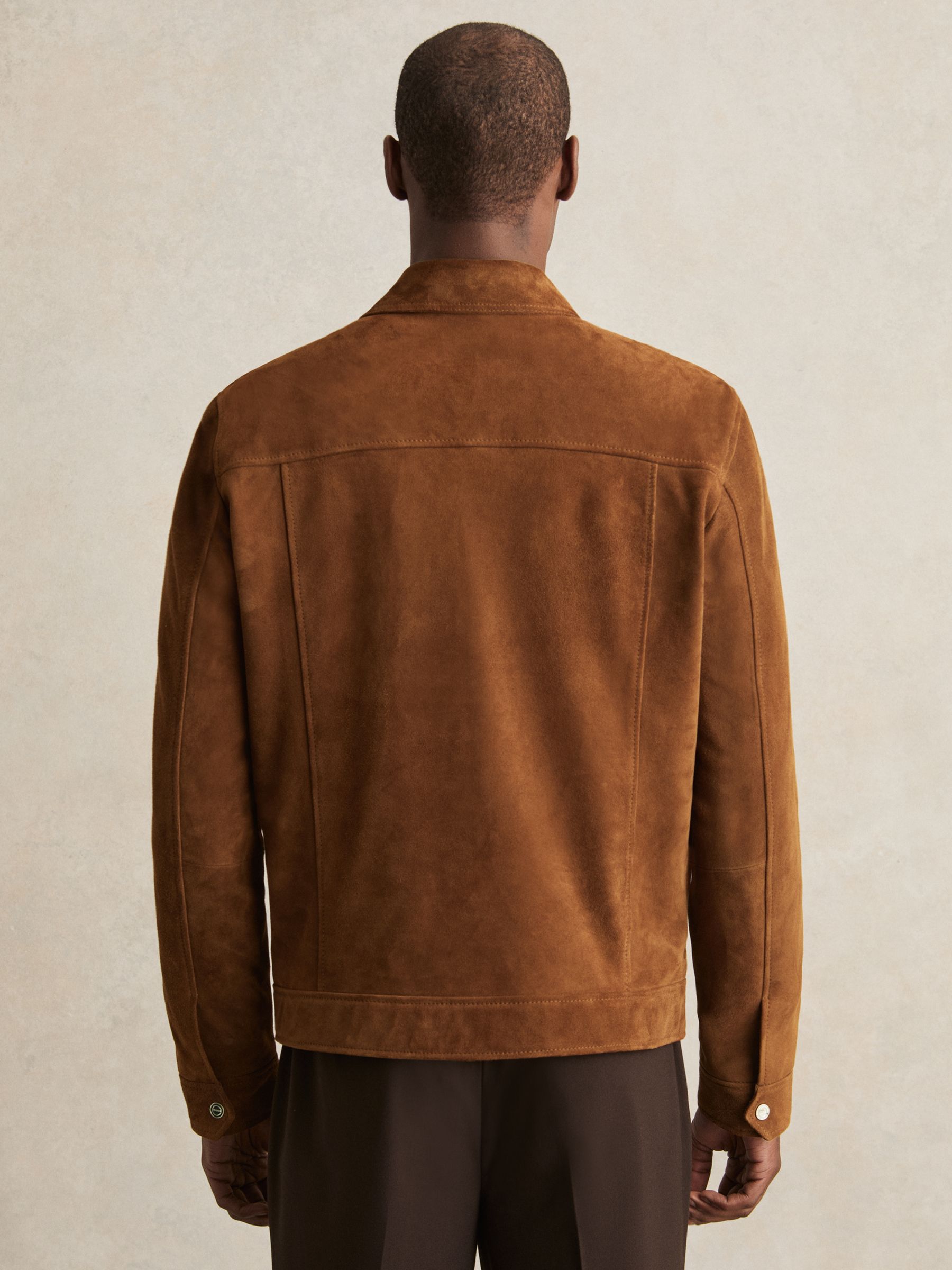 Suede Press Stud Trucker Jacket in Tobacco Brown - image 5