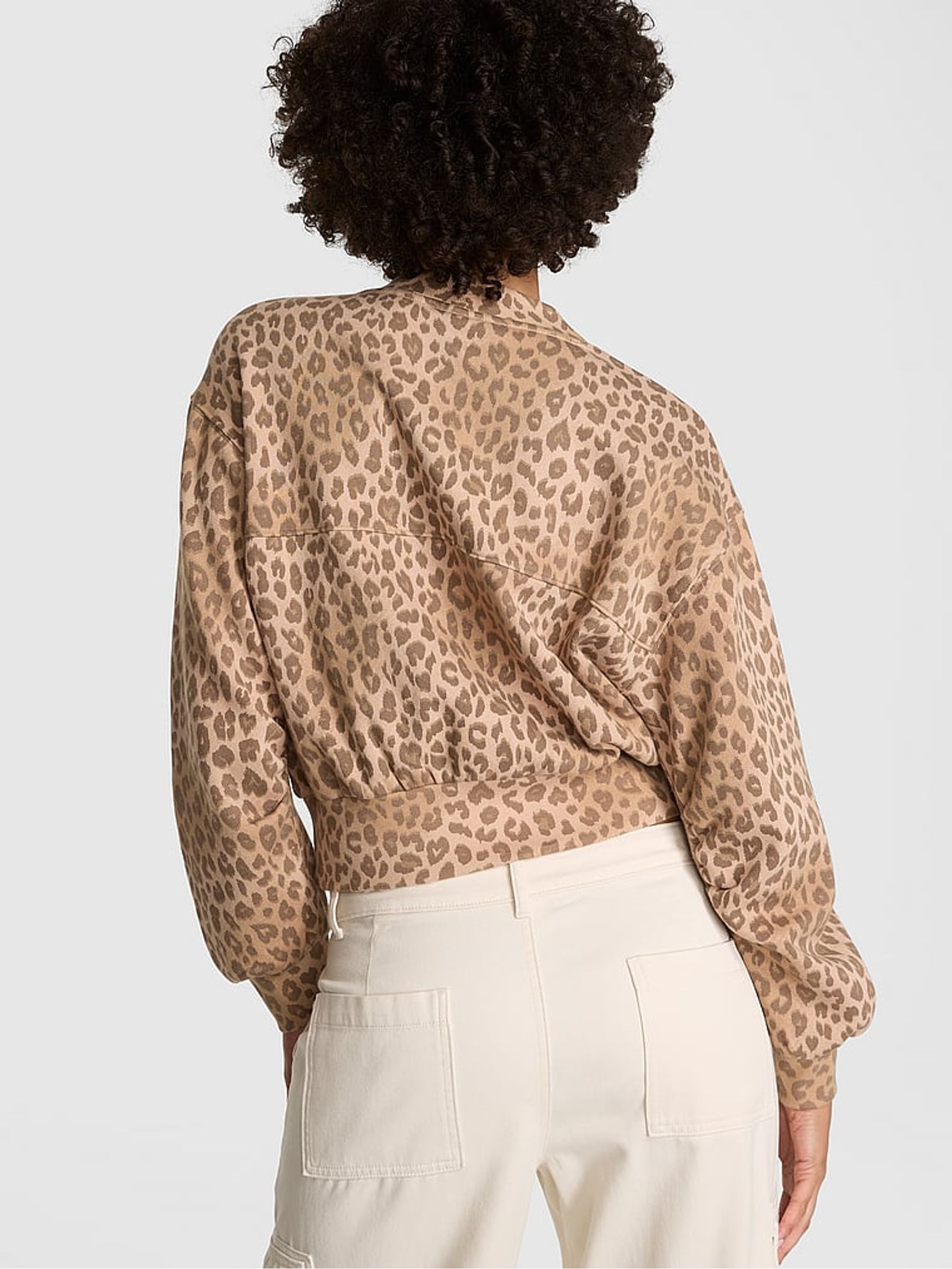 Brown Leopard Cropped Fleece Cardigan - Image 2 of 2