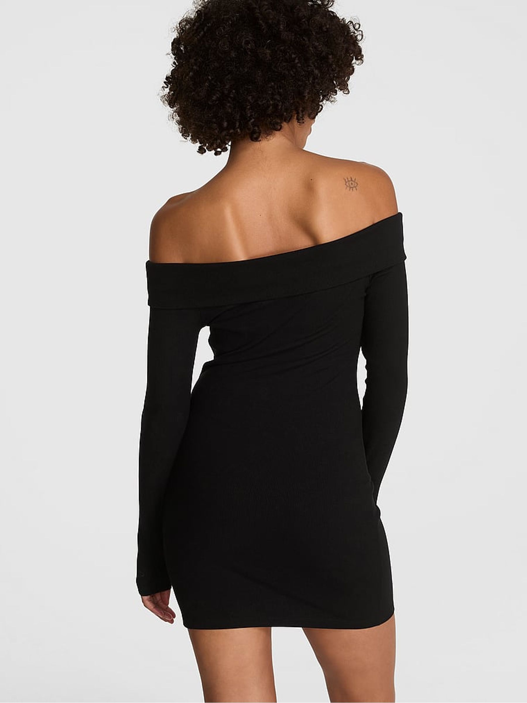 Black Off The Shoulder Ribbed Dress - Image 2 of 3