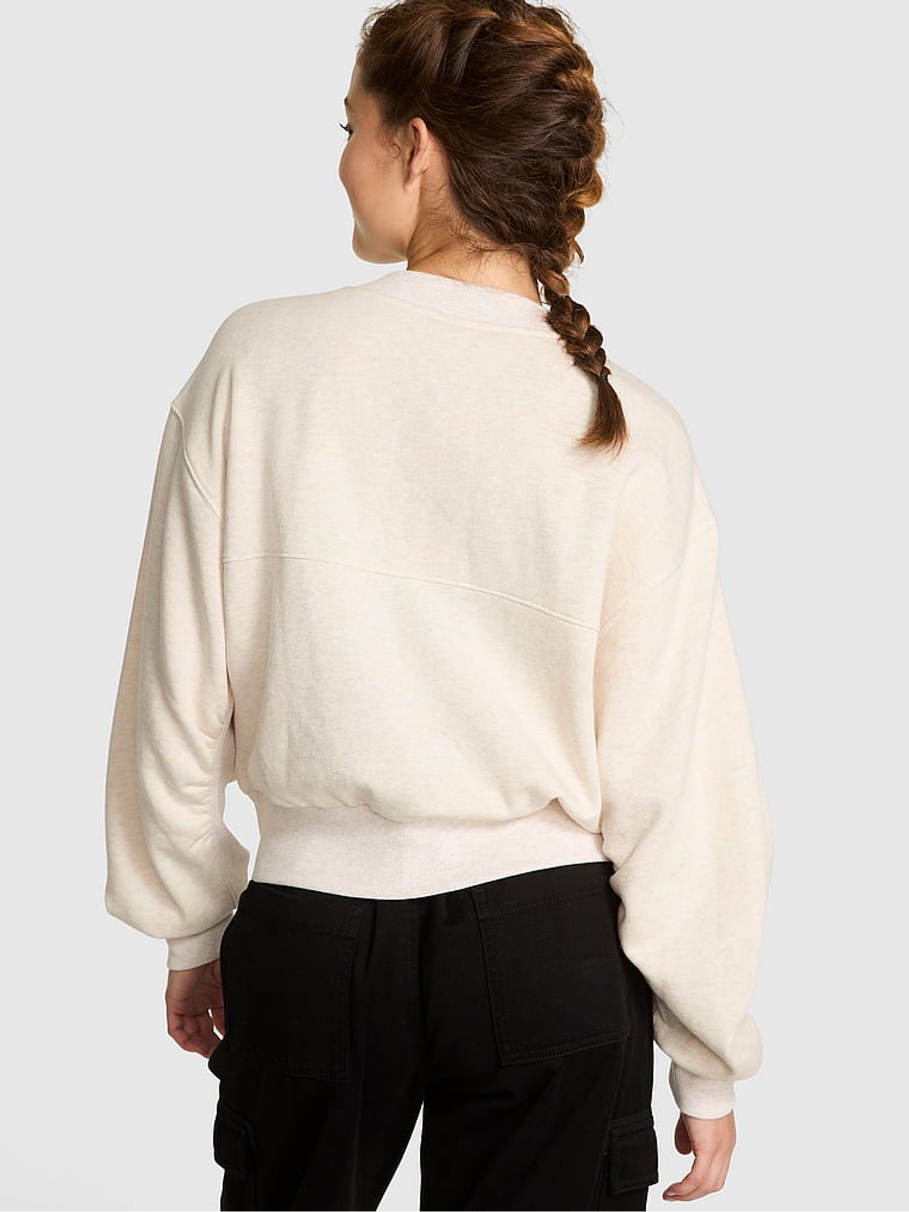 Natural Heather White Cropped Fleece Cardigan - Image 2 of 2