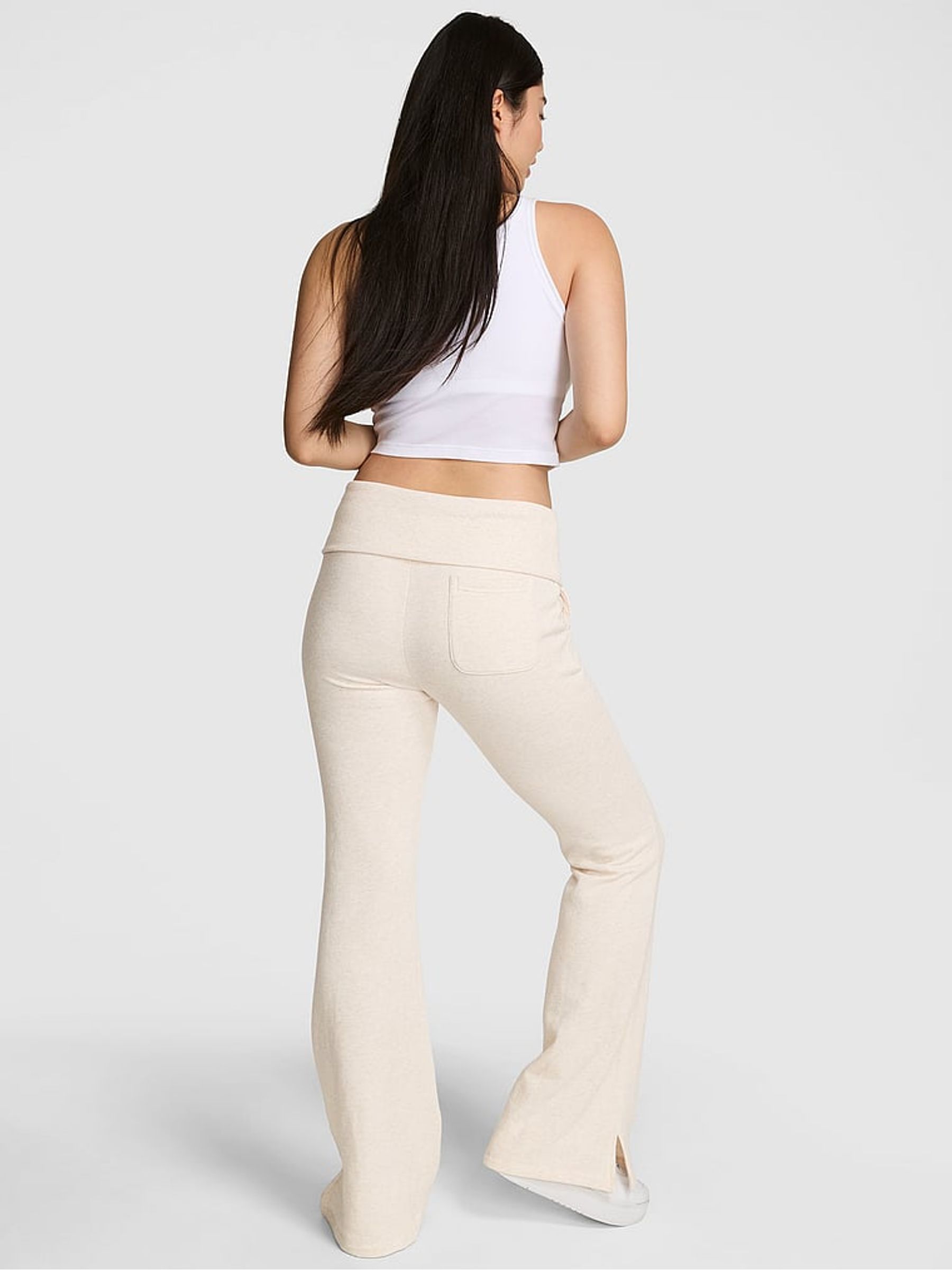 Natural Heather White Flared Fleece Fold Over Joggers - Image 2 of 3