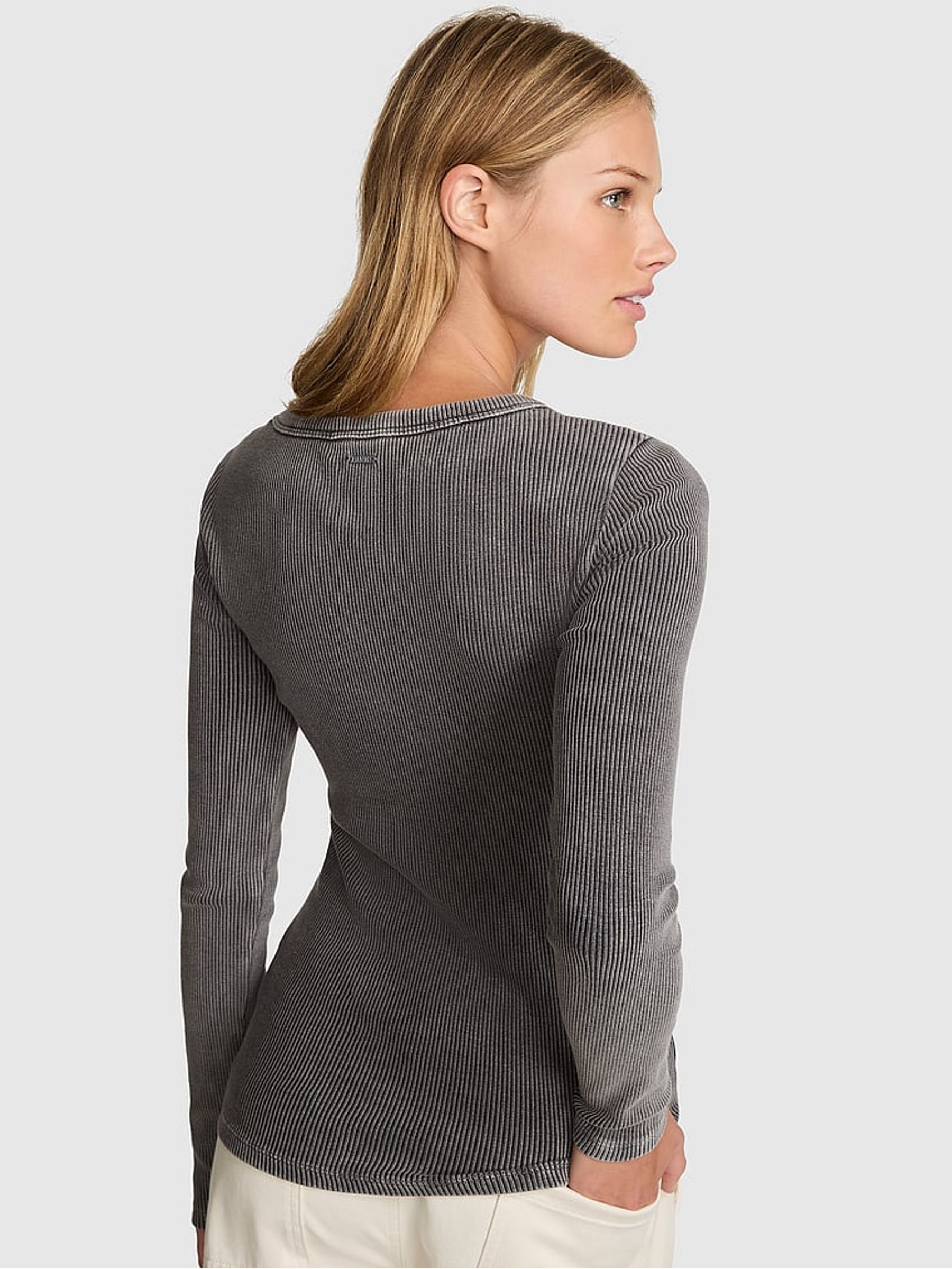 Black Long Sleeve Ribbed T-Shirt - Image 2 of 4