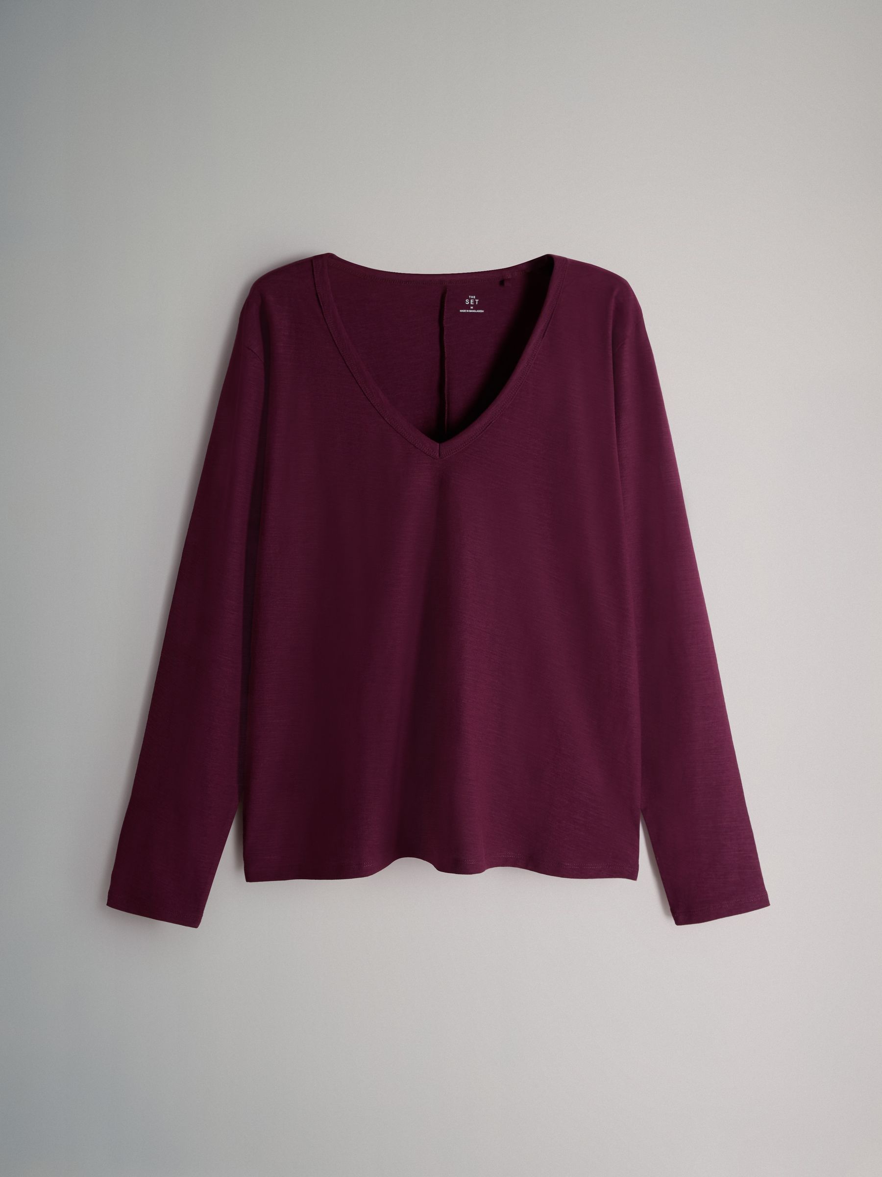 Black/Berry/Pink - 3 Pack 100% Cotton Slub Deep V-Neck Long Sleeve Tops - Image 2 of 6