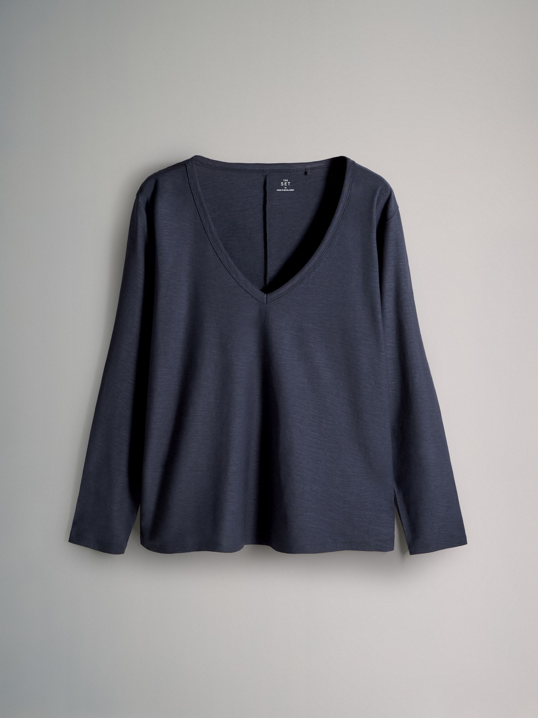 Navy/Khaki/Cream - 3 Pack 100% Cotton Slub Deep V-Neck Long Sleeve Tops - Image 2 of 5