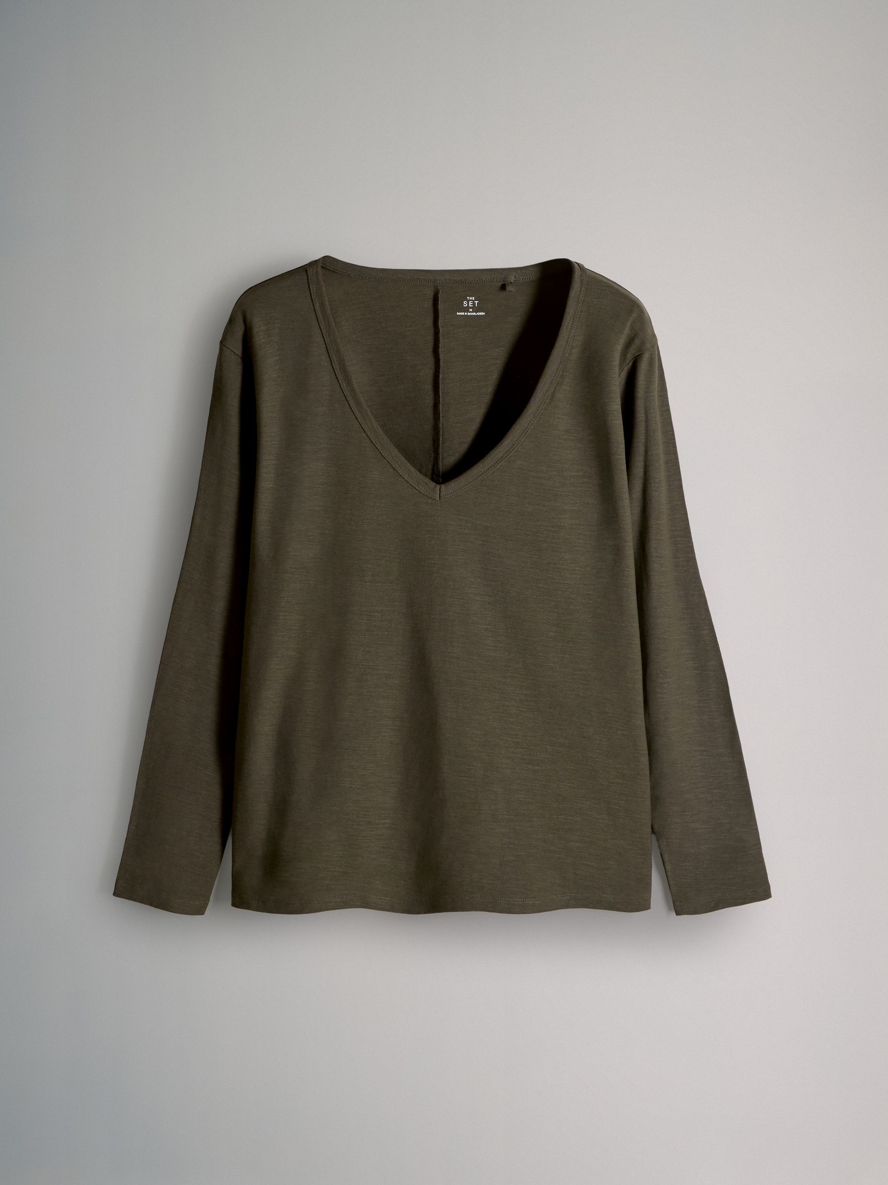 Navy/Khaki/Cream - 3 Pack 100% Cotton Slub Deep V-Neck Long Sleeve Tops - Image 4 of 5
