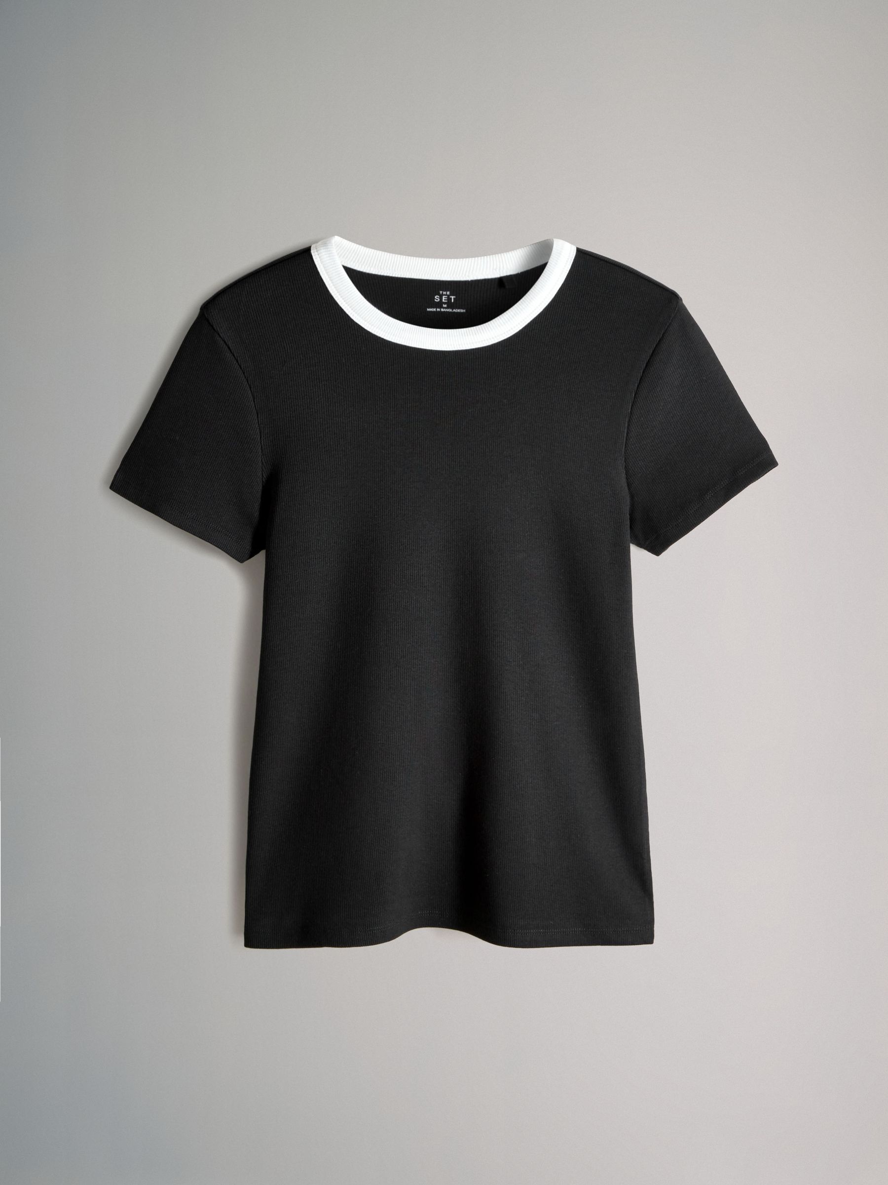 Black/White/Stripe/Grey - 4 Pack Ribbed Short Sleeve T-Shirts - Image 10 of 12