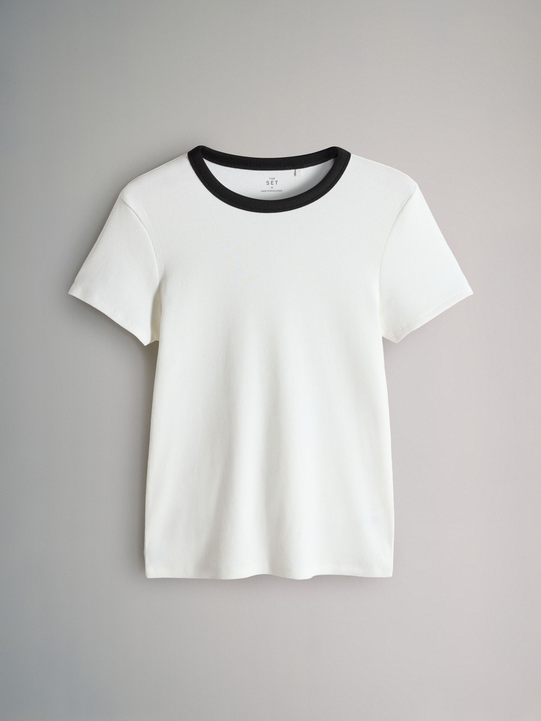 Black/White/Stripe/Grey - 4 Pack Ribbed Short Sleeve T-Shirts - Image 8 of 12