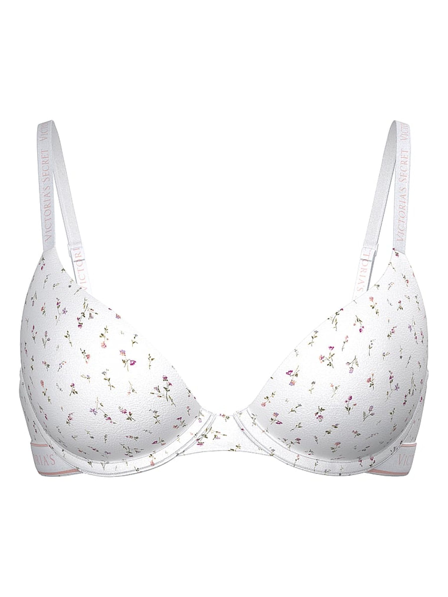 White Ditsy Lightly Lined Demi Cotton Logo Bra - Image 1 of 1