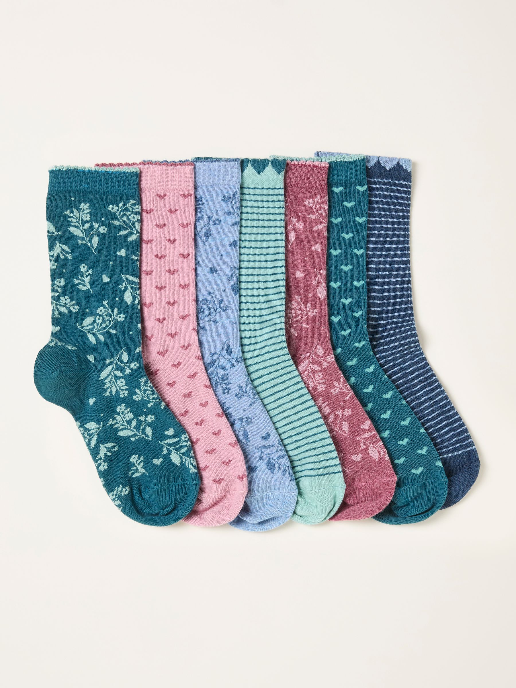 Green Floral 7 Pairs of Floral Socks - Image 1 of 2