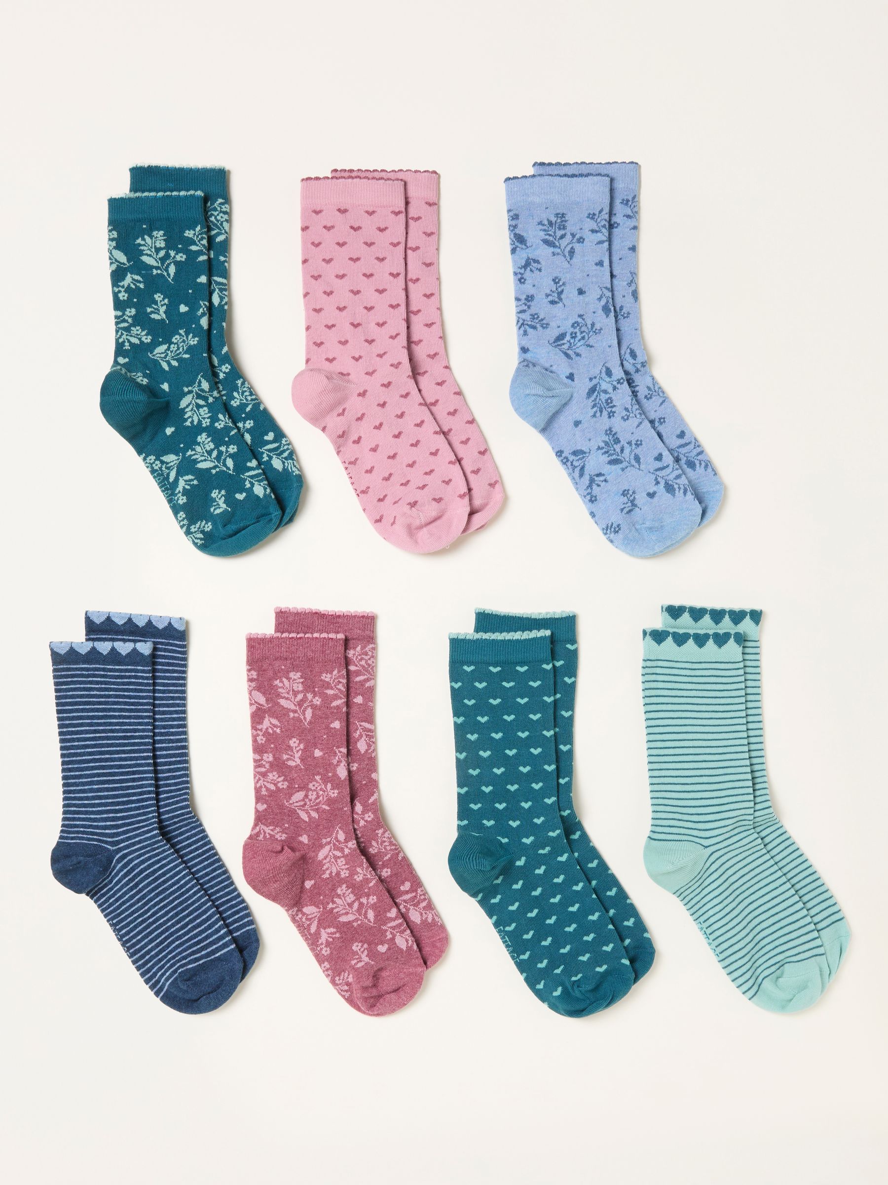 Green Floral 7 Pairs of Floral Socks - Image 2 of 2