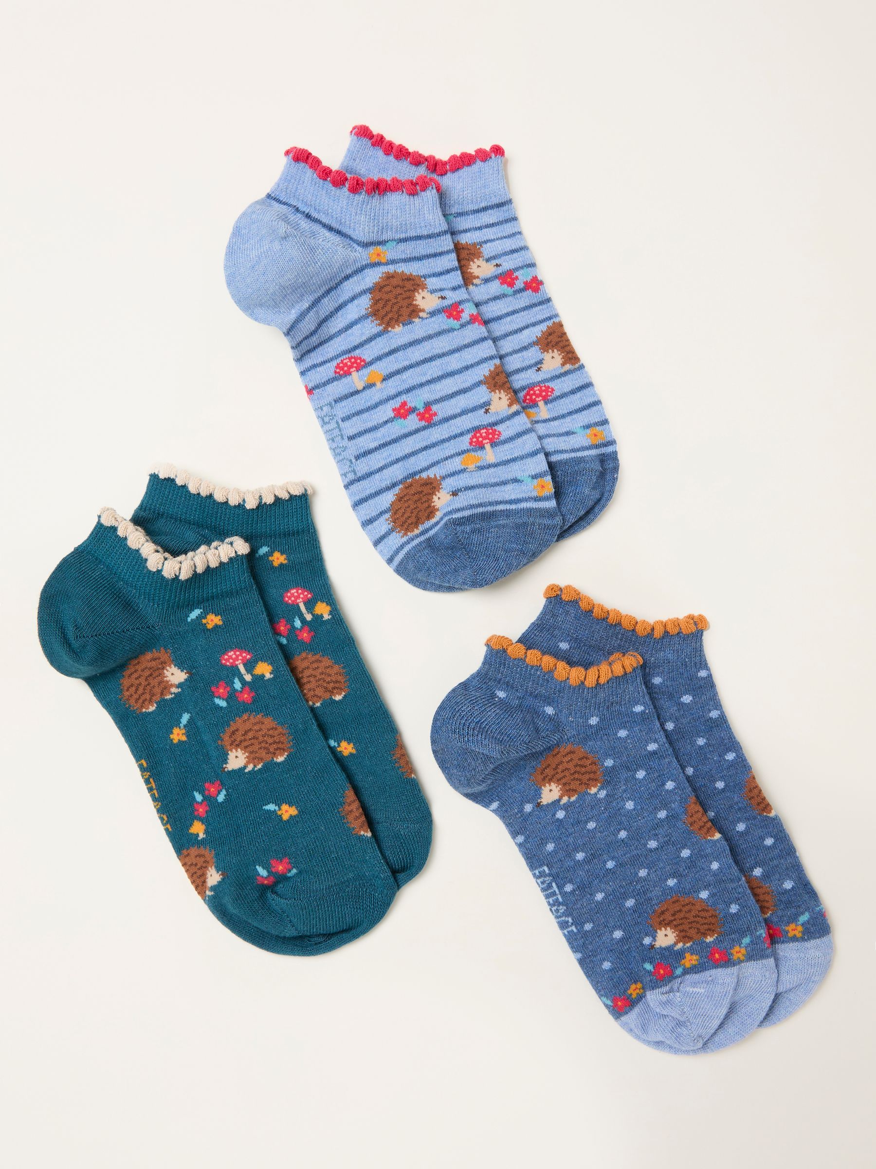 Blue 3 Pairs of Hedgehog Trainer Socks - Image 2 of 2 Blue 3 Pairs of Hedgehog Trainer Socks - Image 2 of 2