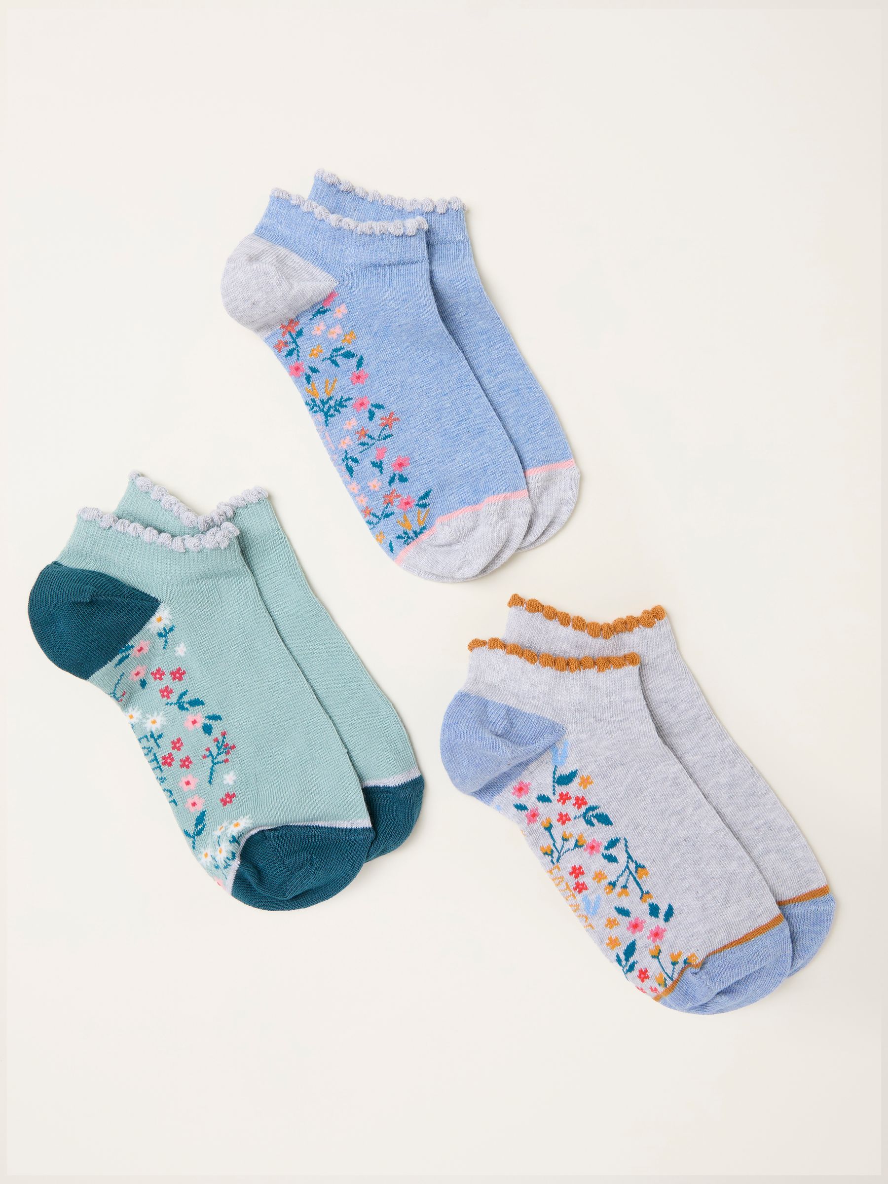 Grey 3 Pairs of Floral Trainer Socks - Image 2 of 2 Grey 3 Pairs of Floral Trainer Socks - Image 2 of 2