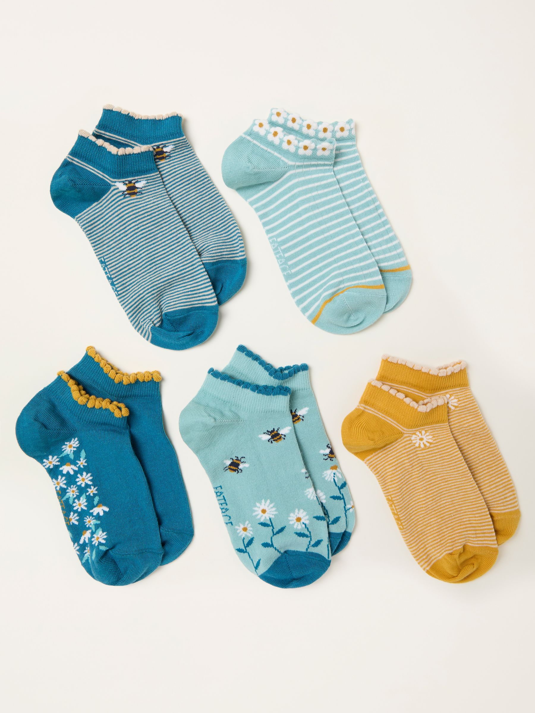 Mustard Yellow 5 Pairs of Bee Trainer Socks - Image 2 of 2