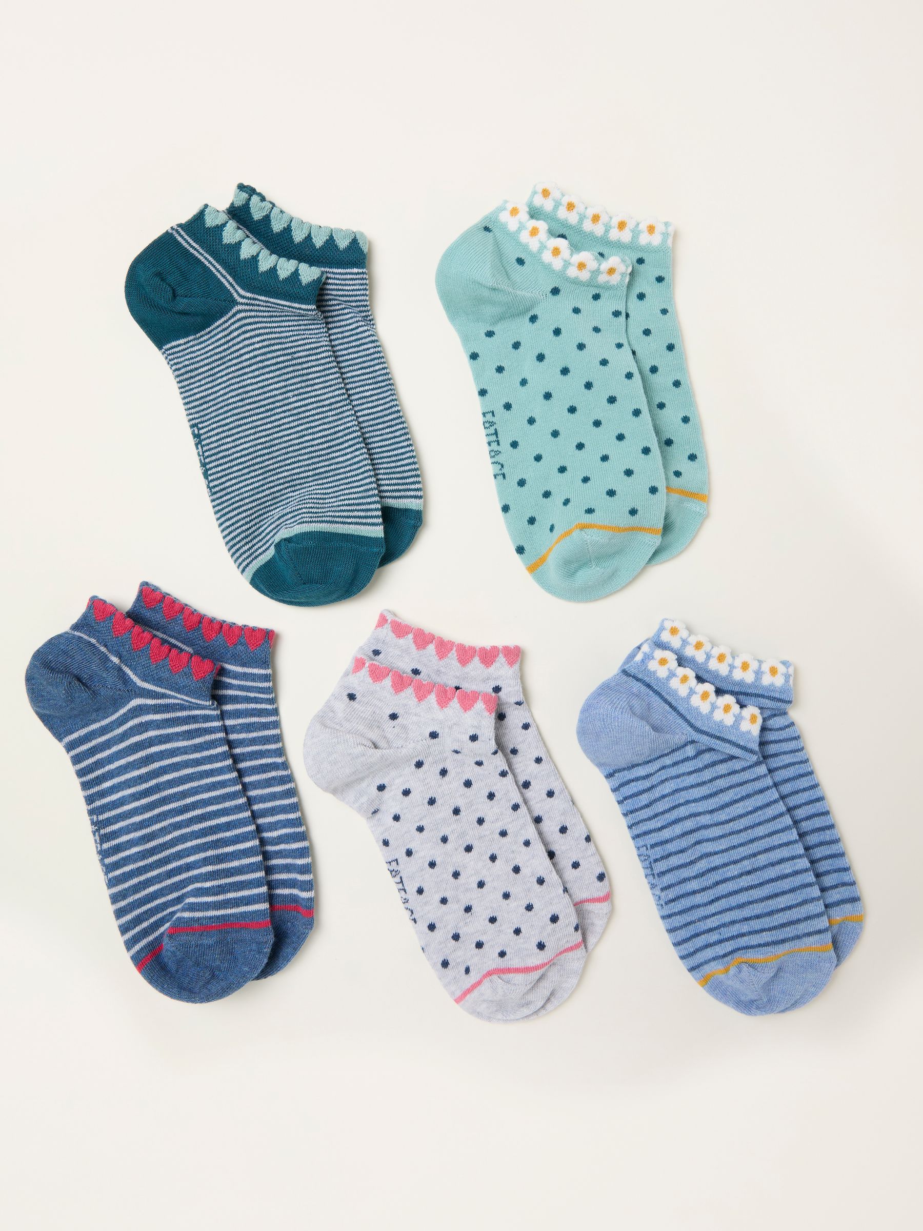 Blue Spots 5 Pairs of Spot and Stripe Trainer Socks - Image 2 of 2 Blue Spots 5 Pairs of Spot and Stripe Trainer Socks - Image 2 of 2